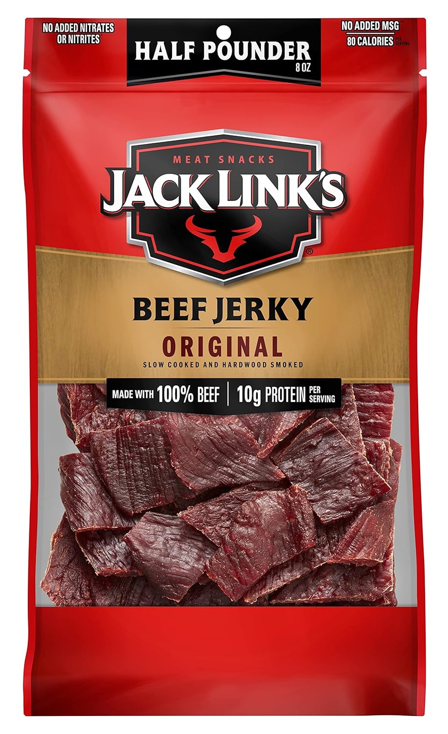 Jack Link's Beef Jerky, Original, Half Pounder Large Jerky Bag - Flavorful Meat Snack, Ready to Eat Protein Snacks with 10g of Protein per Serving, Made with 100% Beef