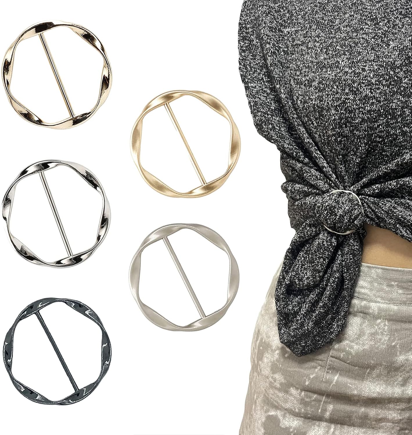 5 PCS Scarf Clips and Ring T Shirt Clip for Women Fashion Metal Circle Buckle for Clothes Hat Belt Decor