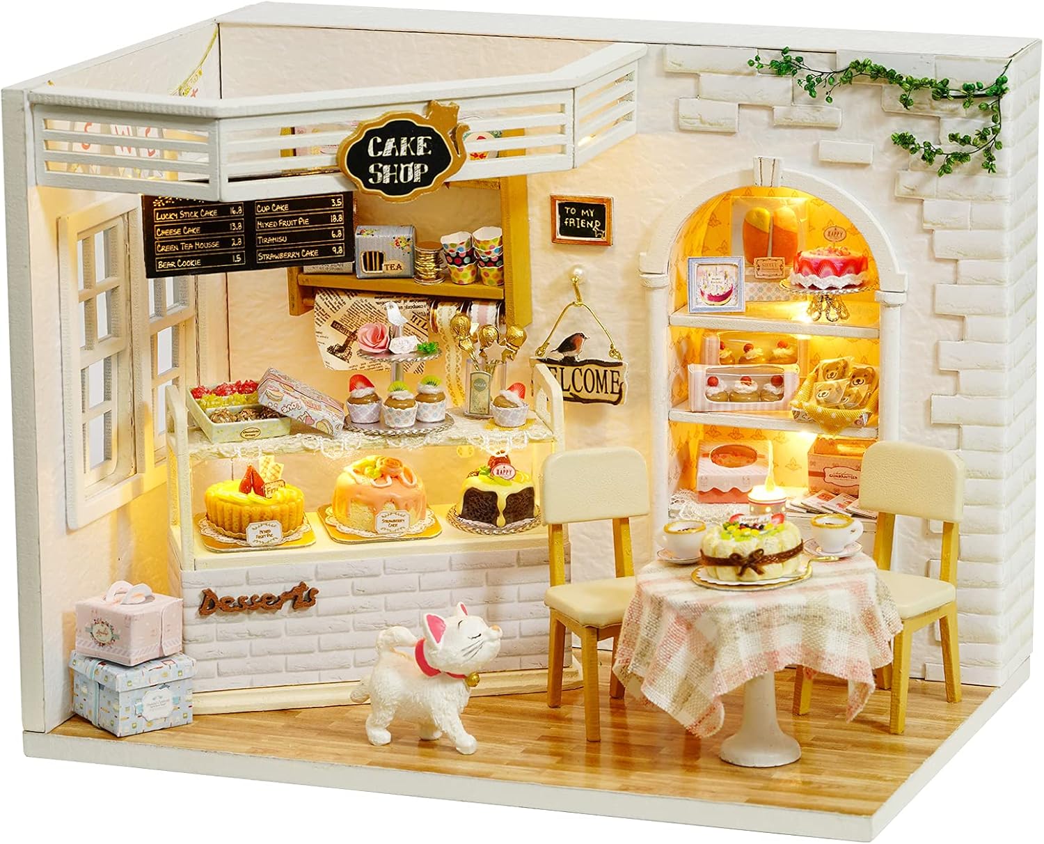 DIY Wooden Dollhouse Handmade Miniature Kit- Cake Diary Model & furniture