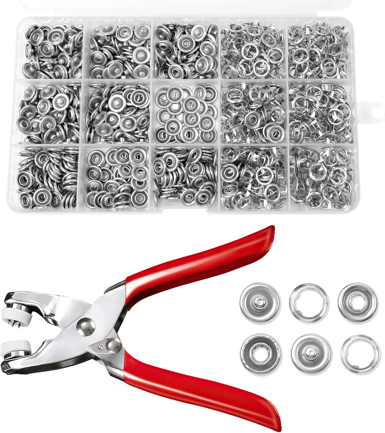 YUUTIAL 200 Sets Metal Snap Buttons Fastener kit with Pliers,Poppers Fasteners kit No Sewing,Press Stud Kit Rust Proof for Fabric Clothing,Bags,DIY Crafts