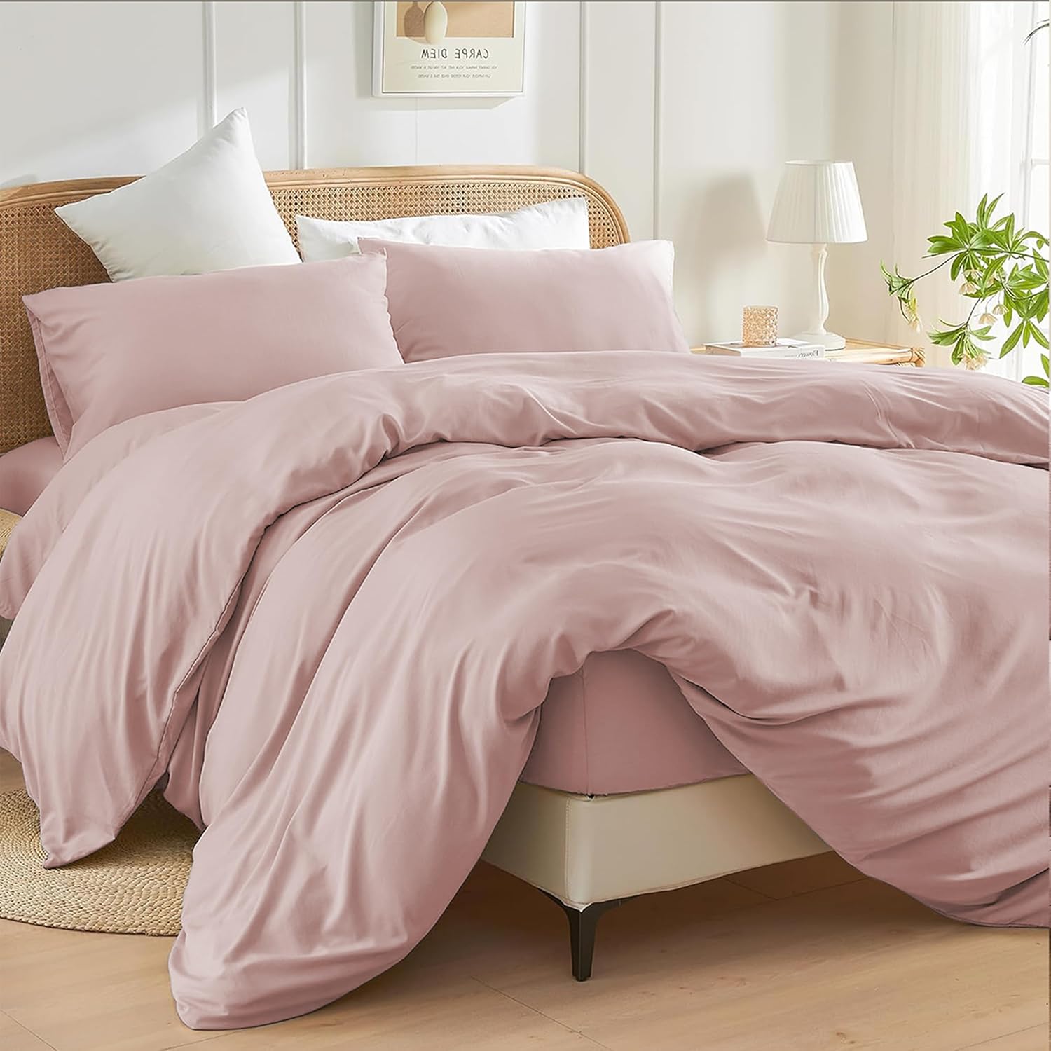 SSW HOMES Double Size Duvet Cover Set (Blush) - 3 Pcs Brushed Microfiber Plain Dyed Quilt Cover - Bedding Set with Button Closure Include 1 Duvet Cover & 2 Pillowcases