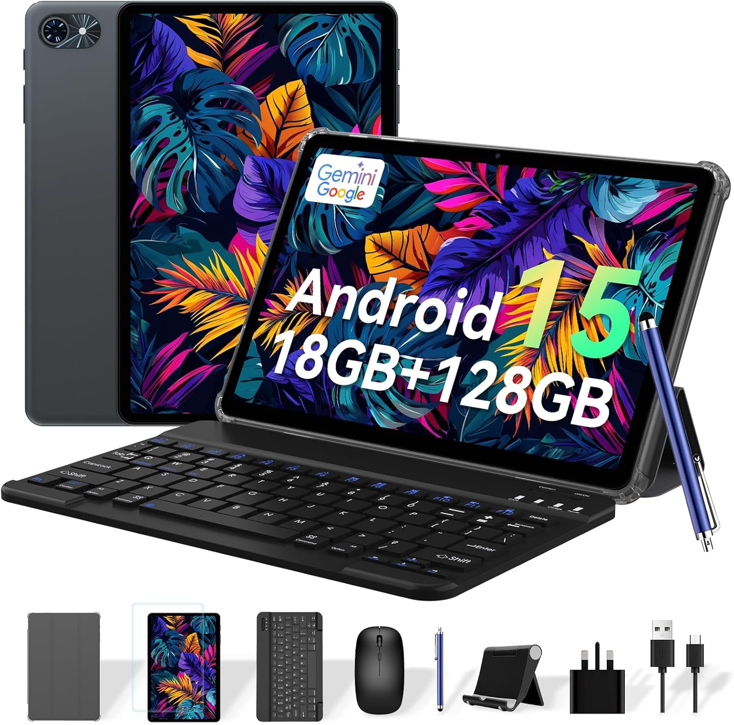 Android 15 Tablet 10 Inch - Gemini AI 2.0 Android Tablets 18GB+128GB/2TB, 10.1 Inch Tablet with Pen and Keyboard, 6000mAh, FHD, 5G WiFi, Bluetooth 5.0, GPS, OTG, Office, Gaming, 2 Years Warranty