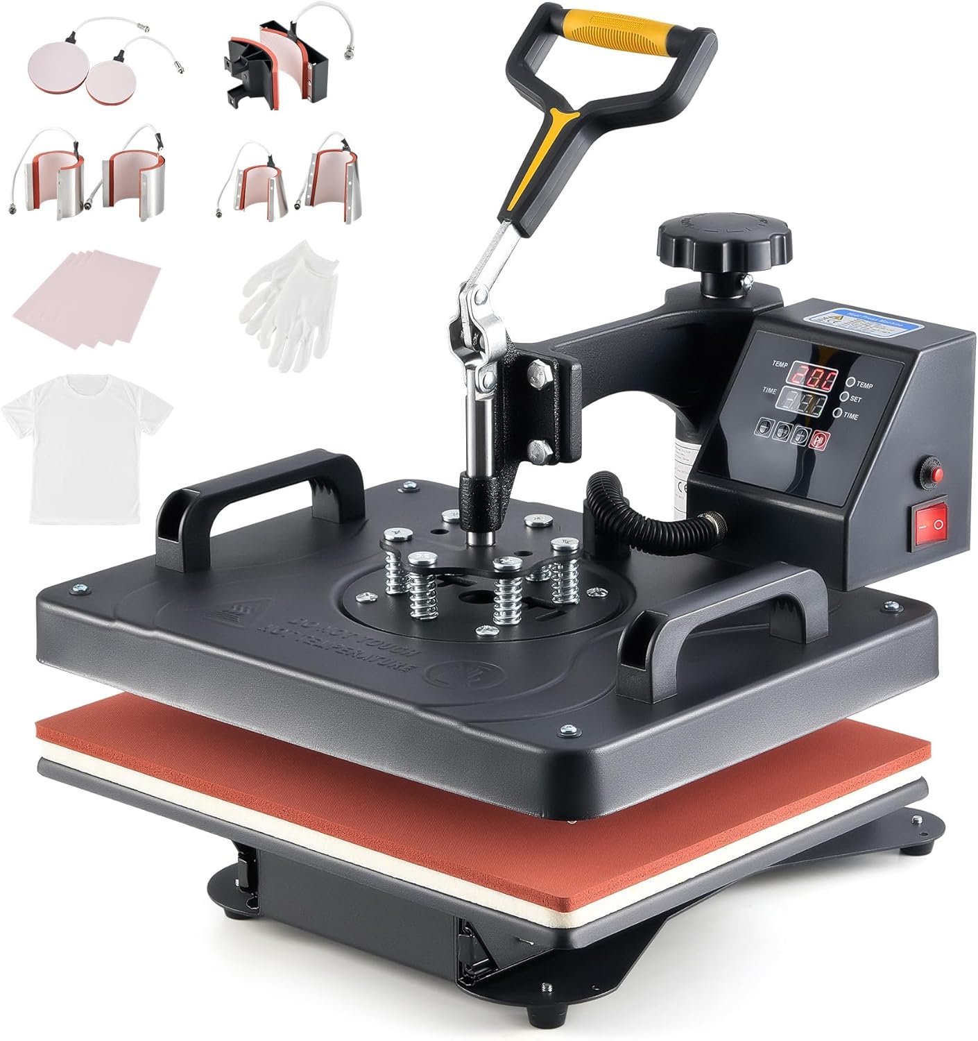 CREWORKS 30x38cm 8-in-1 Heat Press Machine Professional Swing Away T-Shirt Heat Press for Clothes Cup Hat Mask Cap Plate Mouse Pad Tote Bag Pillow Case Coaster Puzzle and Home Charity or Business