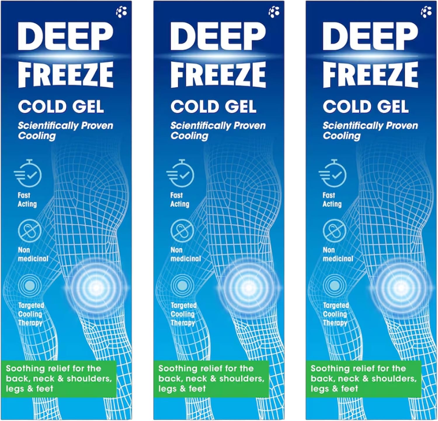 Deep Freeze Cold Gel, Fast Acting Pain Relief, Targeted Cooling for Back, Neck, Shoulder, Legs and Feet, Pack of 3 x 100g