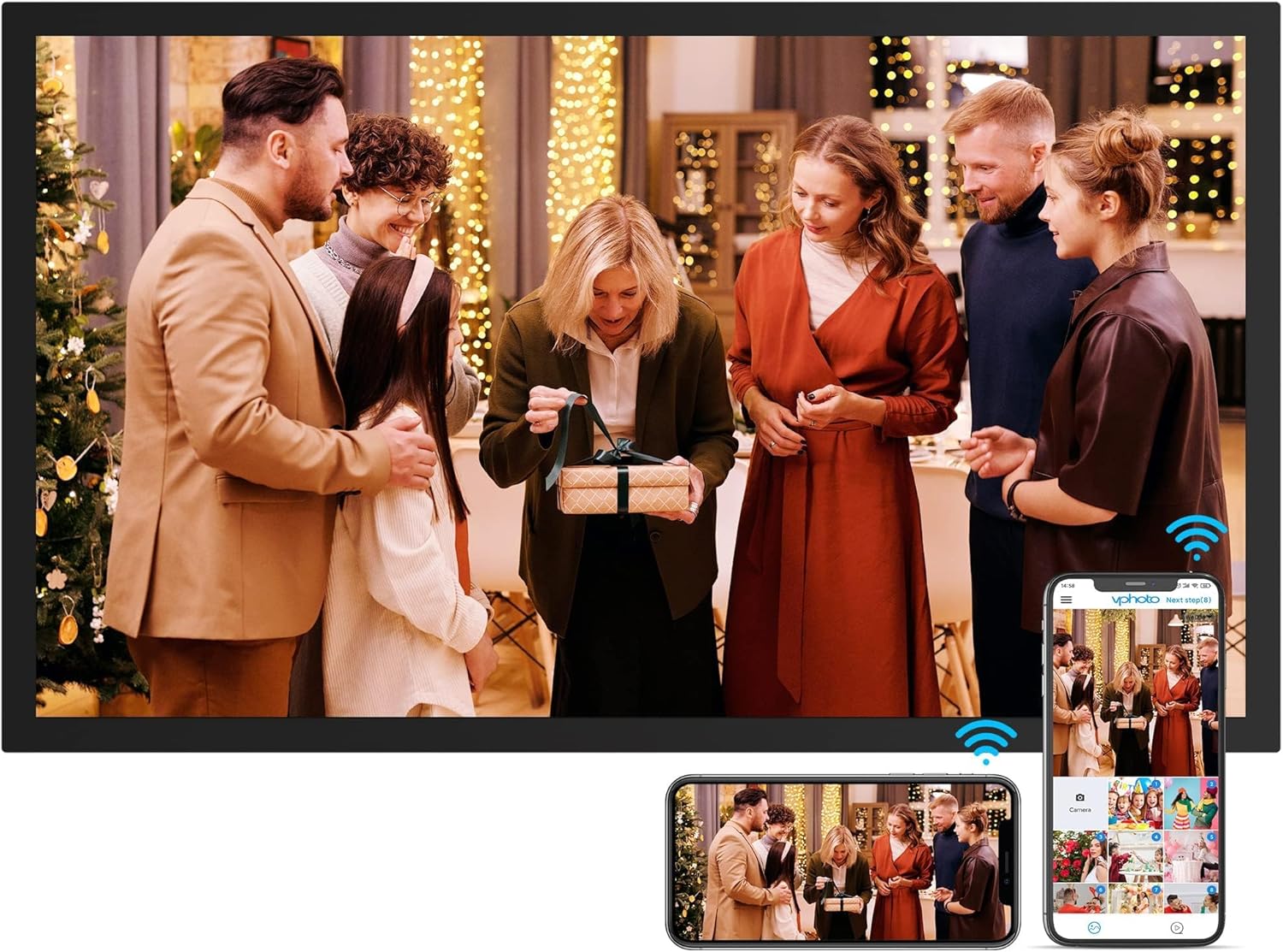 21.5"-WiFi-Picture-Frame Large Digital Photo Frame - 32GB, 1920x1080 IPS FHD 1080P, Auto Rotate, Share Photo Video via App Email, Wall Mounted, Free Cloud Storage, Gift for Grandparents Father Mother