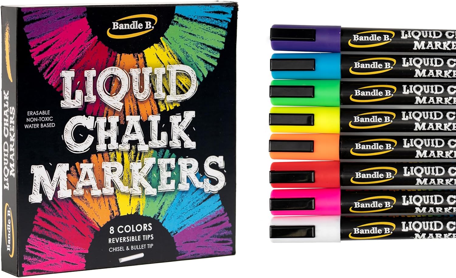 Chalk Markers - 8 Vibrant, Erasable, Non-Toxic, Water-Based, Reversible Tips, For Kids & Adults for Glass or Chalkboard Markers for Businesses, Restaurants, Liquid Chalk Markers (Vibrant 6mm)