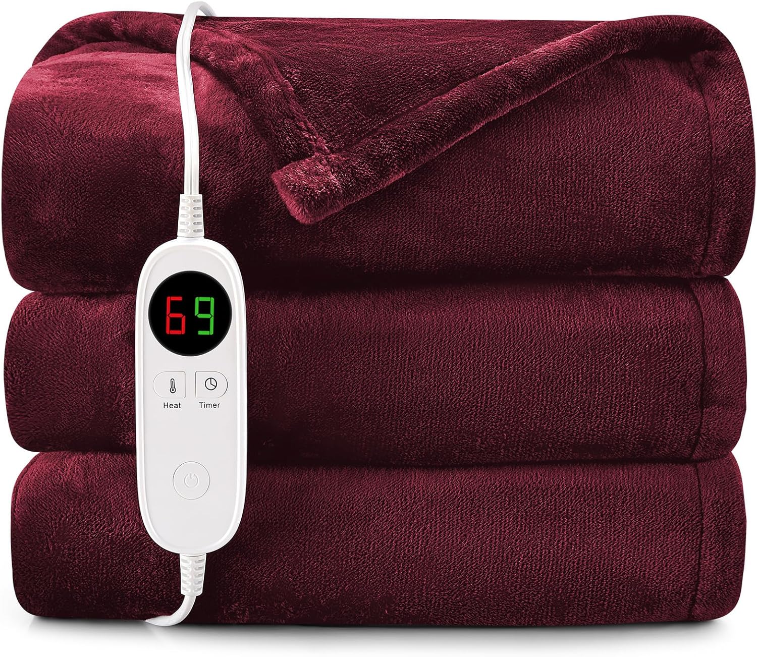 HYLEORY Heated Electric Blanket Throw 50" x 60" Soft Warm Flannel with 6 Heating Levels & 9 Hours Timer Auto Shutt Off, Heating Blanket for Full Body - Red