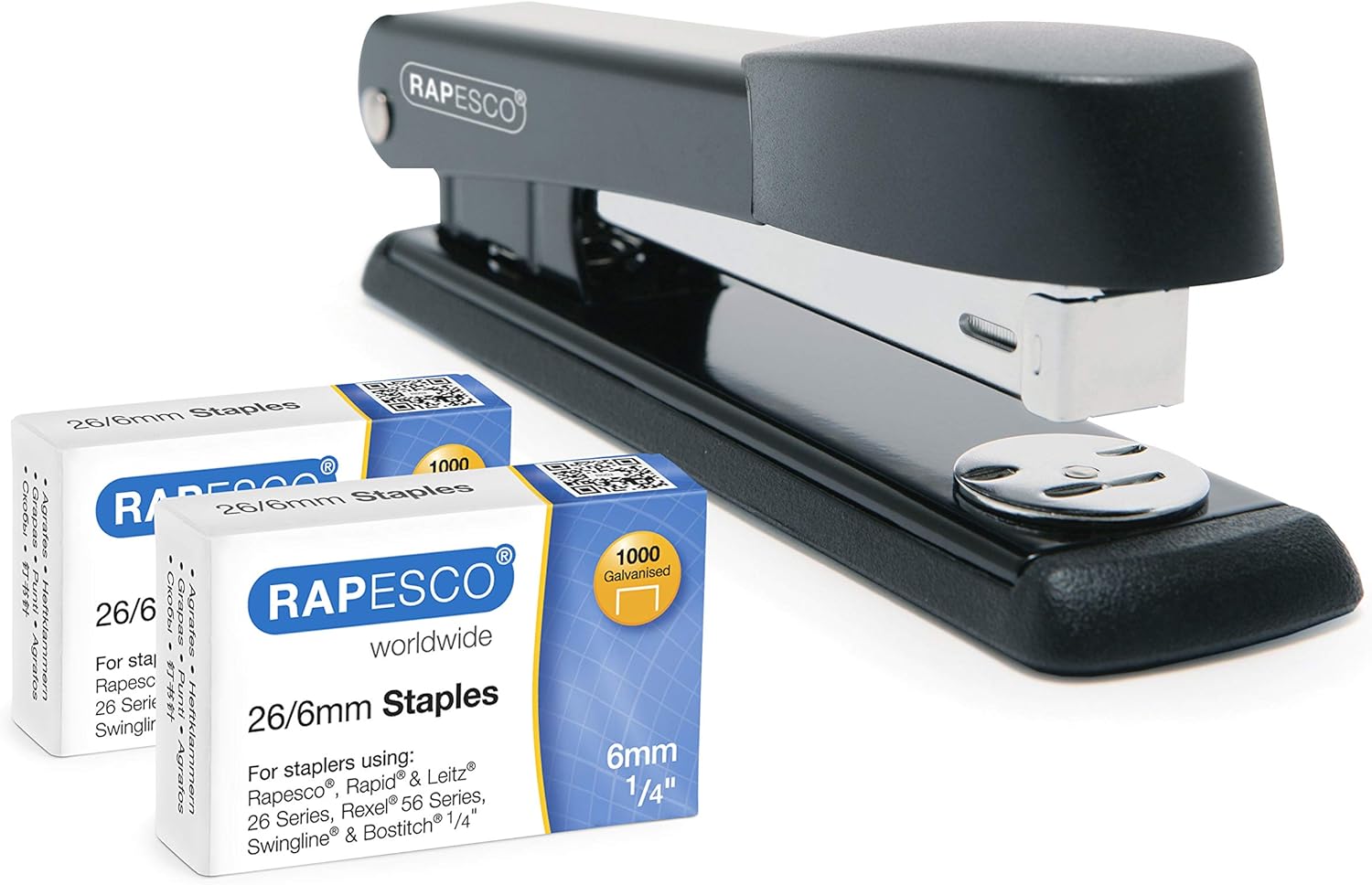 Rapesco 1602 Germ-Savvy Antibacterial Marlin Stapler, 25 Sheet Capacity and 2000 26/6 mm Staples, Black
