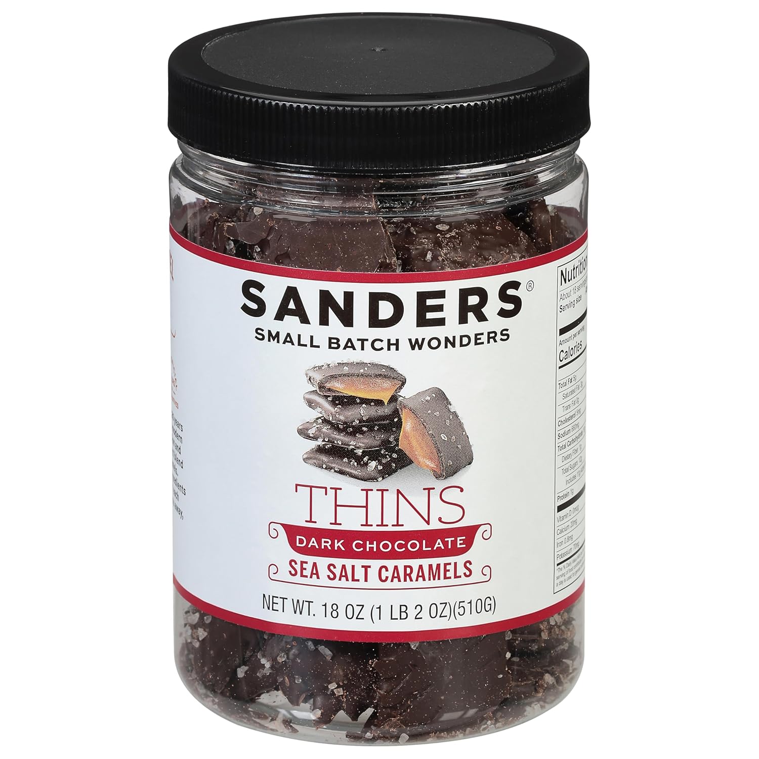 Sanders Dark Chocolate Sea Salt Caramel Thins - 18 oz. Tub