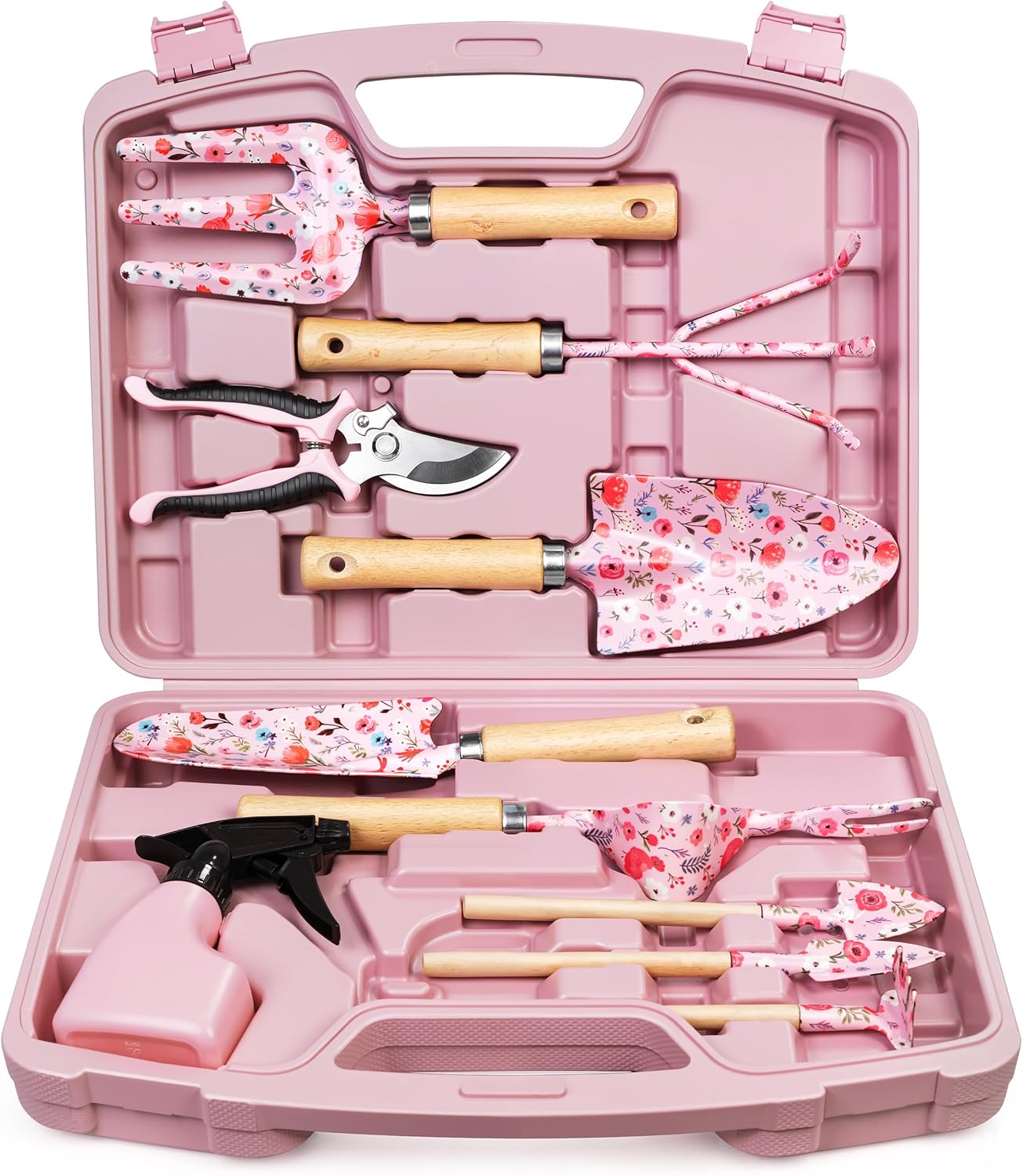 12-Piece Womens Gardening Tools Gift Set, Rust-Proof & Heavy-Duty Garden Tools with Durable Carrying Case, Fashionable & Thoughtful Gardening Gifts for Women&Men (Pink)
