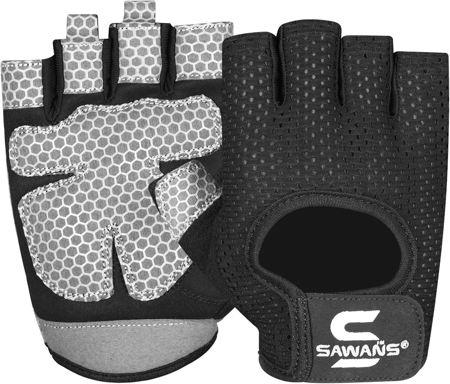 SAWANS Gym Gloves for Men & Women Weight Lifting Fitness Gloves Breathable Ladies Gloves Training Non-Slip Silicone Padded Palm Grip Protection Exercise Workout Cycling Pull ups Microfiber