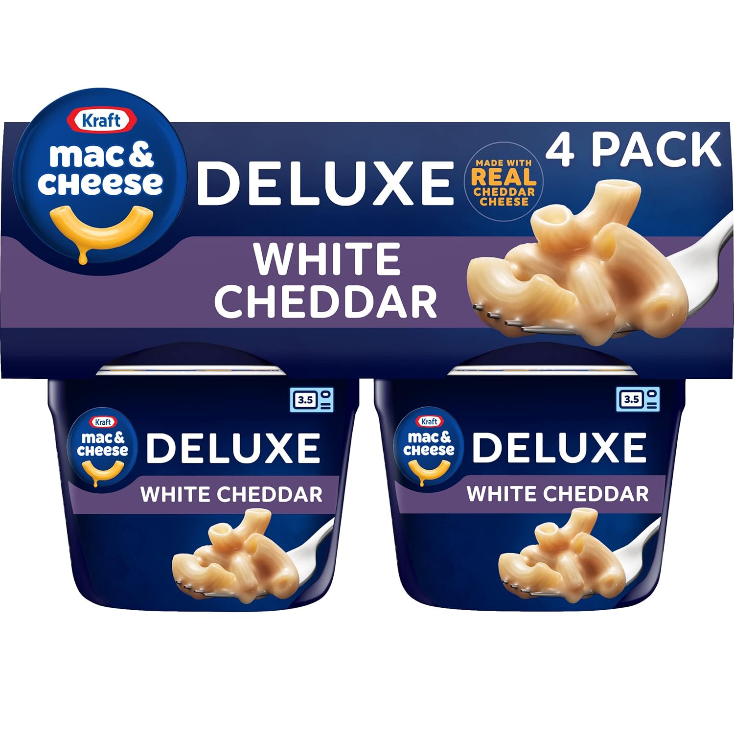 Kraft Deluxe White Cheddar Easy Microwavable Macaroni and Cheese Cups (4 ct Pack, 2.39 oz Cups)