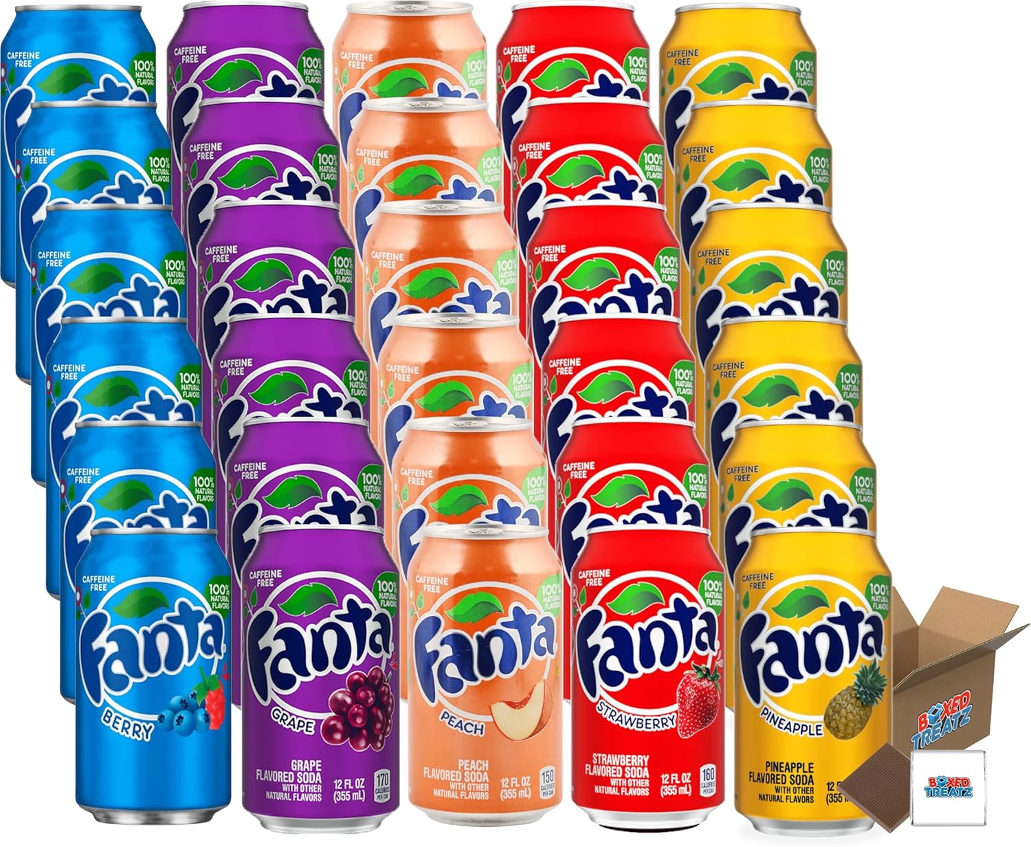Fanta USA Variety Party Pack 12-24 Cans / 4 Flavours Randomly Sent: Grape, Peach, Strawberry, Pineapple, Berry - Boxed Treatz (355ml, 4 Flavours (6 Pcs Each))