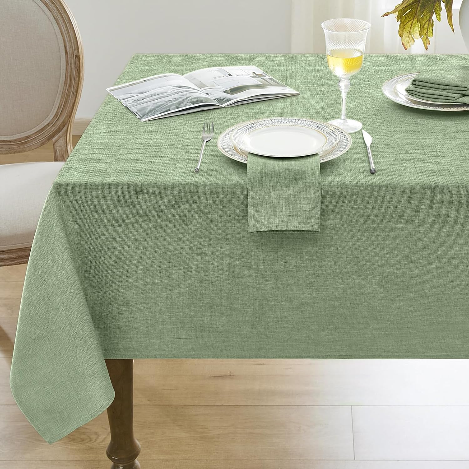 Softalker Sage Green Table Cloth Rectangular 140x200cm Faux Linen Tablecloths Water Resistant Dining Table Cover Washable for Easter Spring Outdoor Party Birthday Coffee Tabletop Decoration,78x55 inch