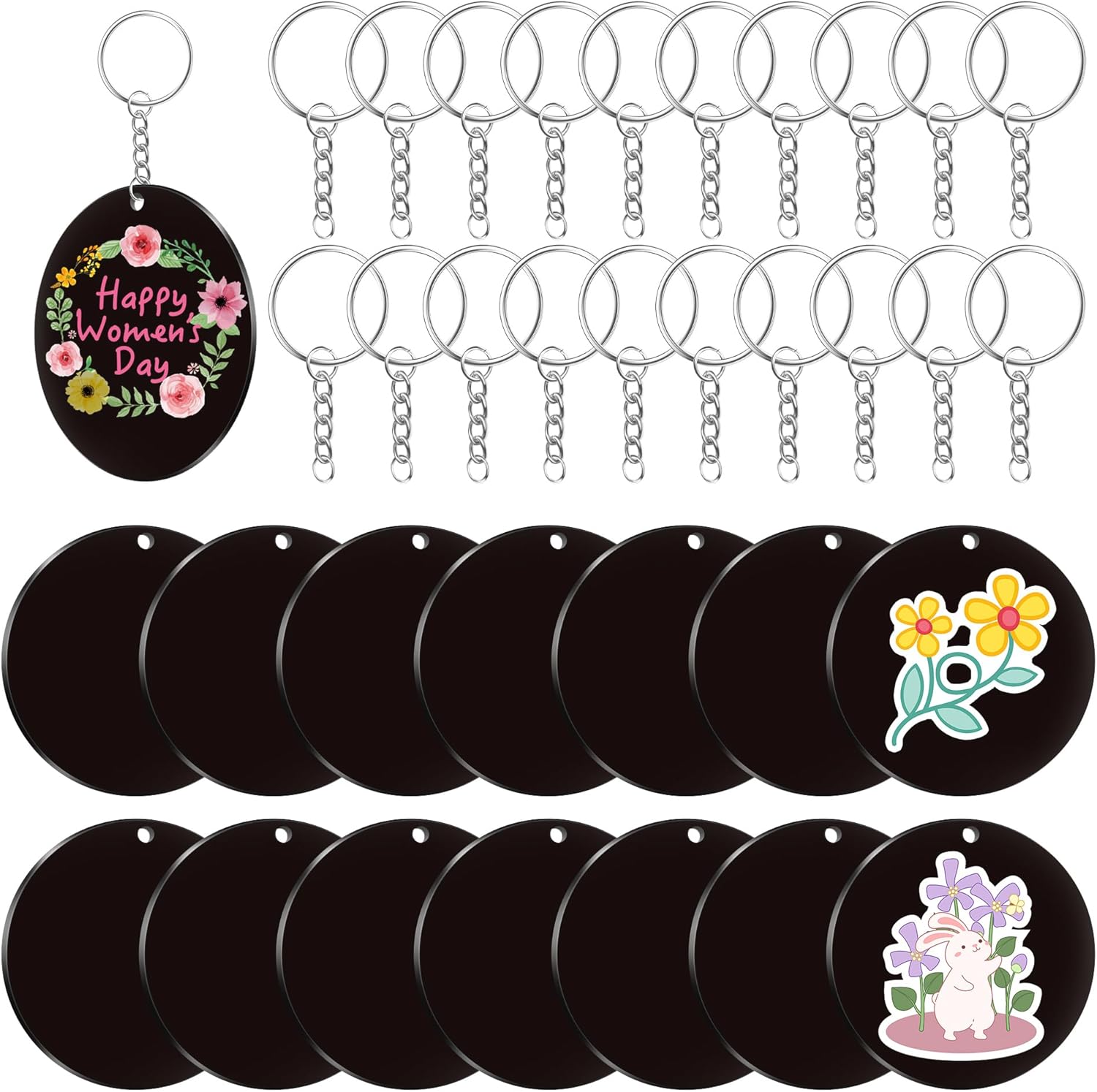 240 Pieces Bulk Black Acrylic Keychain Blanks Tag Accessories for Everyday DIY Crafts