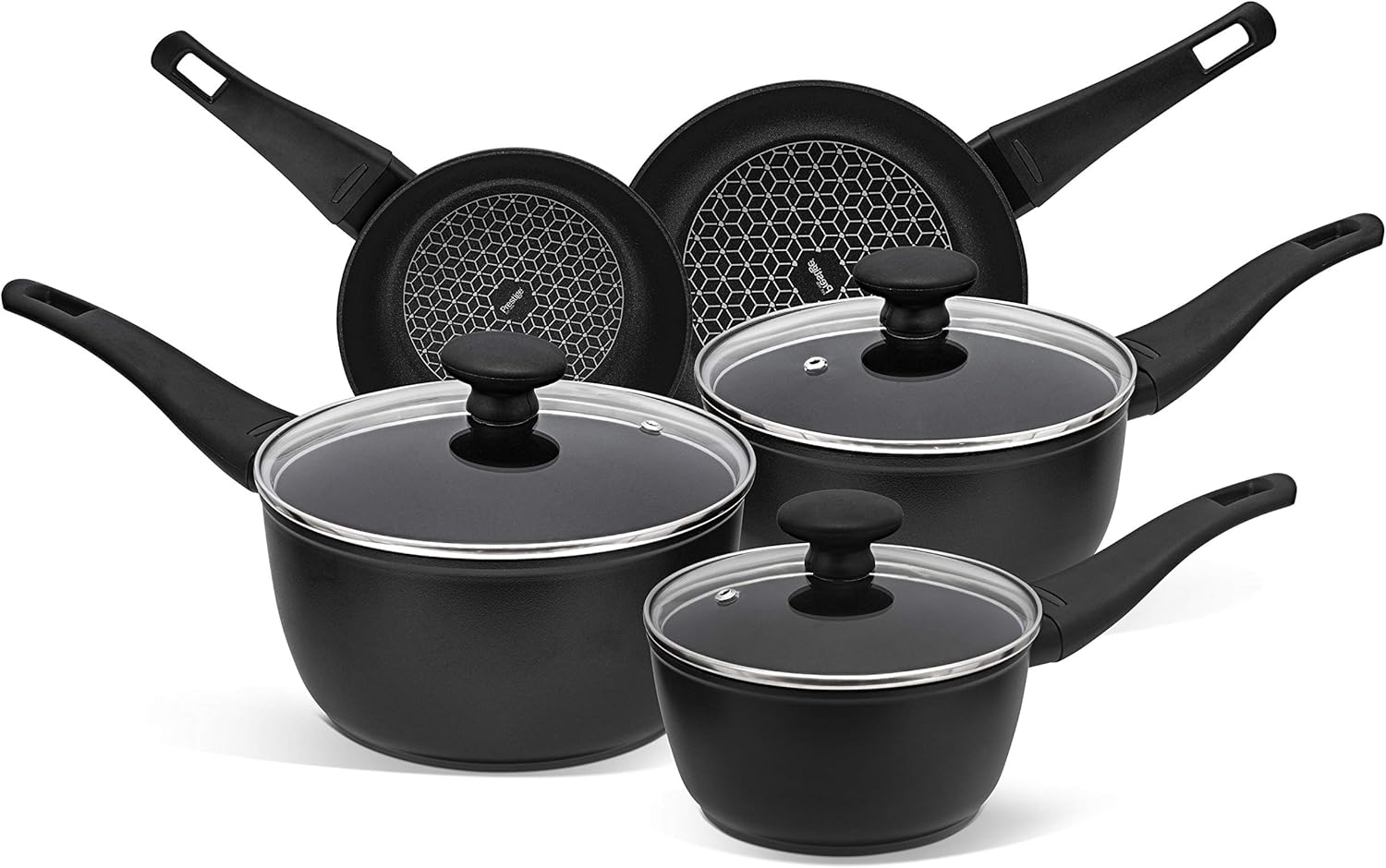Prestige Thermo Smart Pots and Pans Sets Non Stick with Heat Indicators - Induction Hob Pan Set of 5, PFOA Free, Dishwasher Safe Cookware, Made In Italy, Black