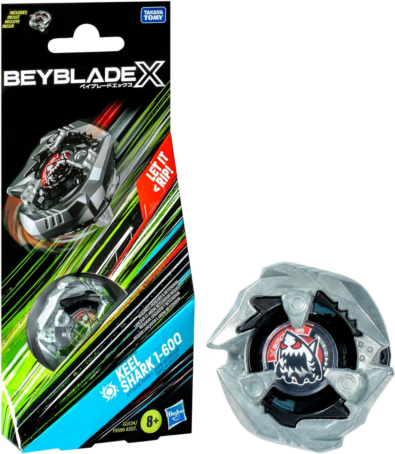Beyblade X Keel Shark 1-60Q Booster Pack Set with Attack Type Top; Authentic Takara Tomy Battle Tops Games/Toys for Boys and Girls 8+