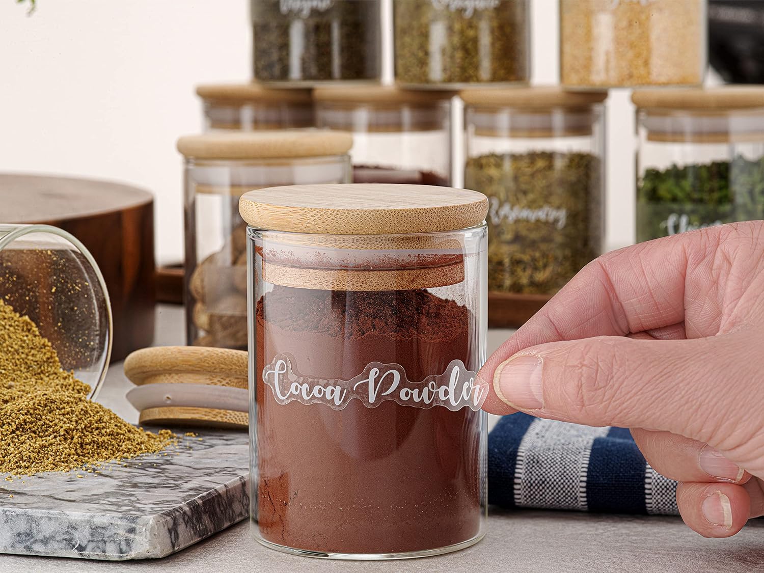 66 Spice Labels for Small Jars Pre-Printed Pantry Stickers Self Adhesive for Kitchen Storage Mrs Hinch Products Font Additional Pack