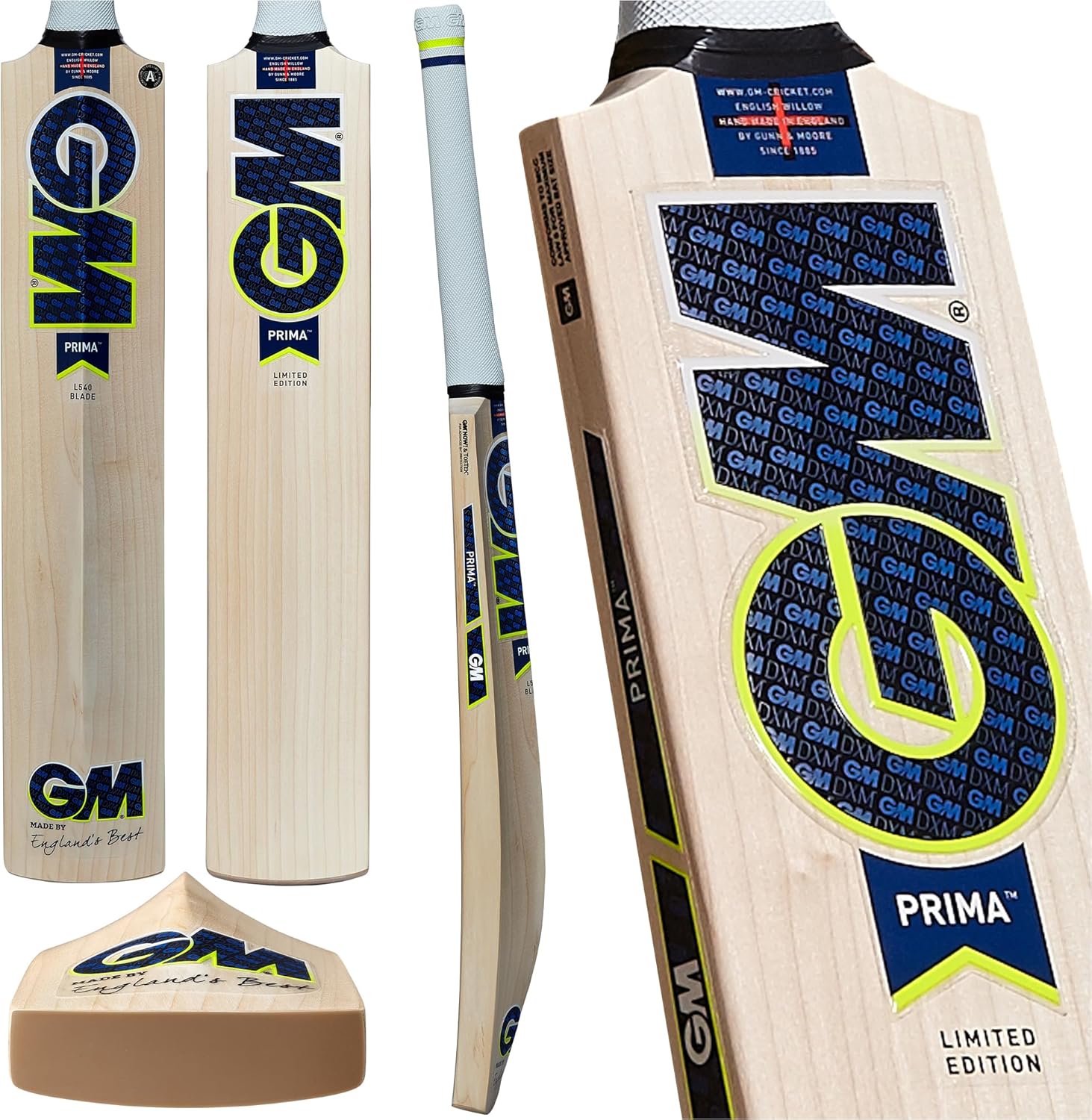 Gunn & Moore GM | PRIMA | Cricket Bat | DXM | TOETEK | NOW Technologies | Prime English Willow | Made In England | Blue | Size 6 or Full Size Short Handle