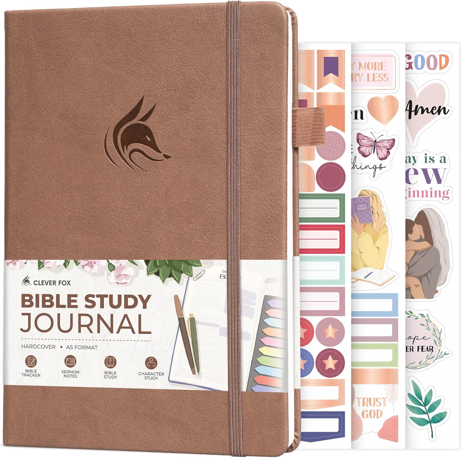 Clever Fox Bible Study Journal – Church Notes Notebook – Note Taking & Journaling Kit – Faith Based Religious Gifts & Accessories (Dark Terracotta)