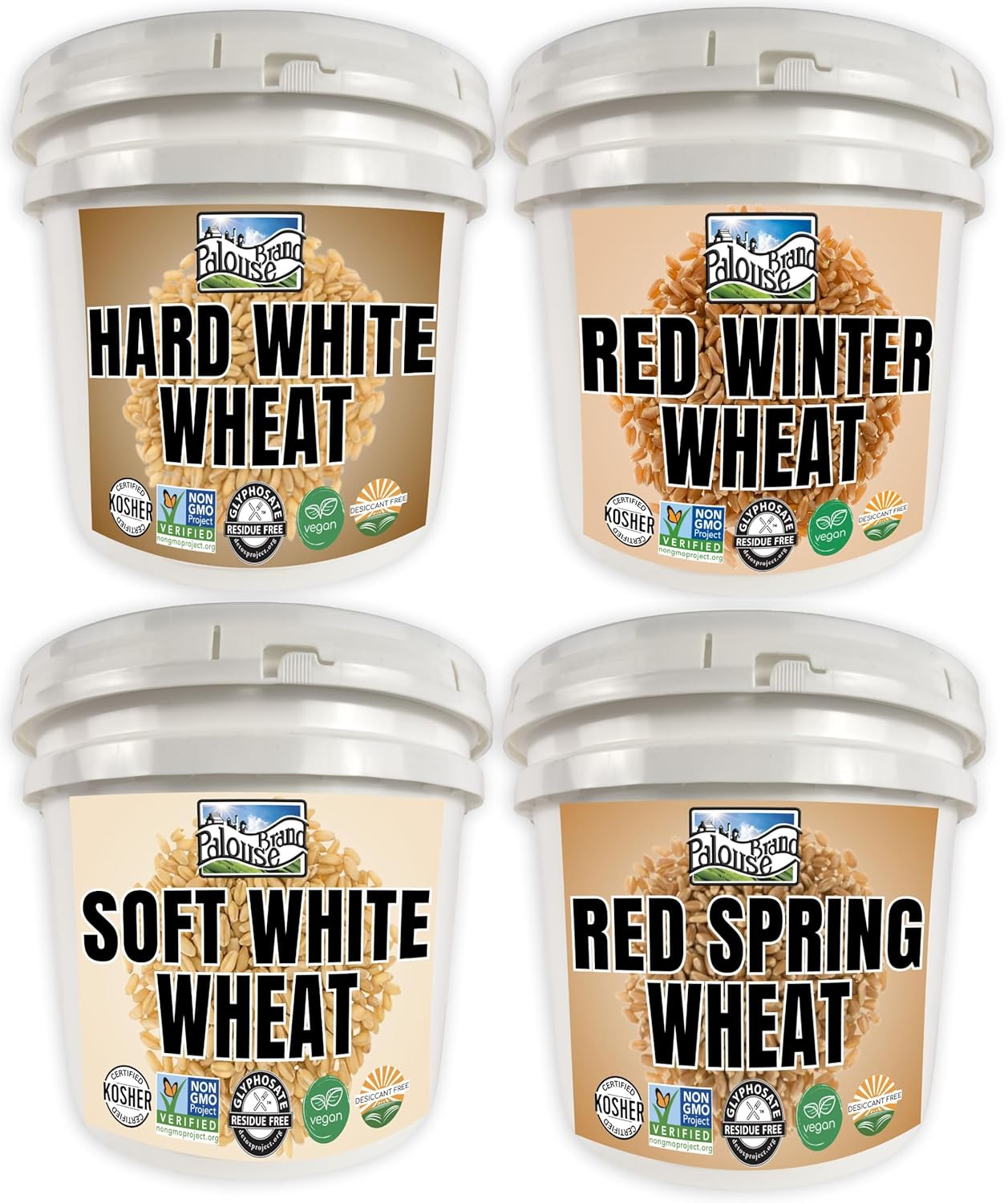 Certified Glyphosate Residue Free Wheat Berries | 100 LBS | Hard White, Soft White, Hard Red Winter, Hard Red Spring Wheat Berries [25 lbs each]