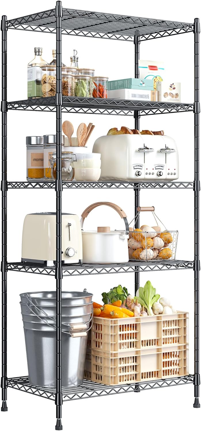5 Tier Storage Shelves, Wire Shelving Unit, Adjustable Metal Shelving,1010LBS Pantry Shelves Sturdy Steel Commercial Shelf for Kitchen Pantry School Closet Laundry,13.6"D x 21.5"W x 59.4"H