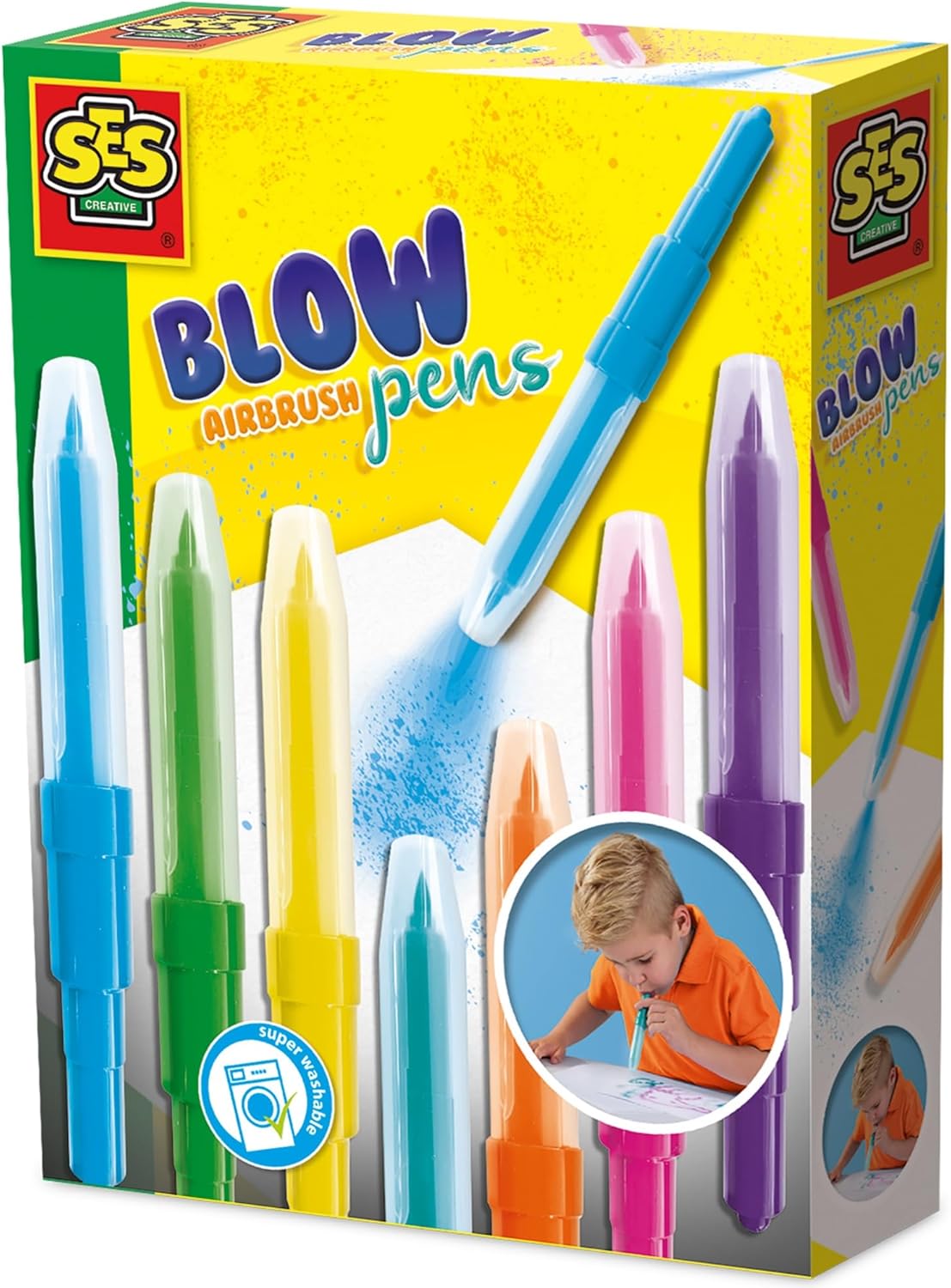 SES Creative 00275 - Blow Airbrush Pens, Set of 7 Color Transition Markers for Kids Creative Drawing, several