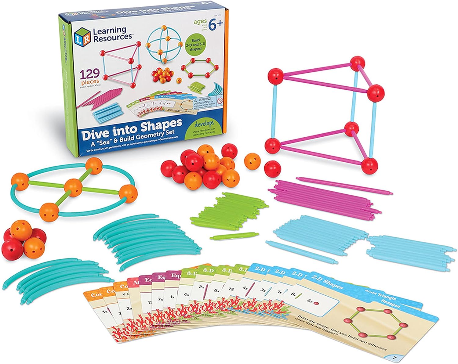 Learning Resources Dive into Shapes! A Sea and Build Geometry Set, 129 Pieces, Ages 6+, Geometry for Kids, Develops Shape Recognition, Back to School Games,3D Shapes for Kids