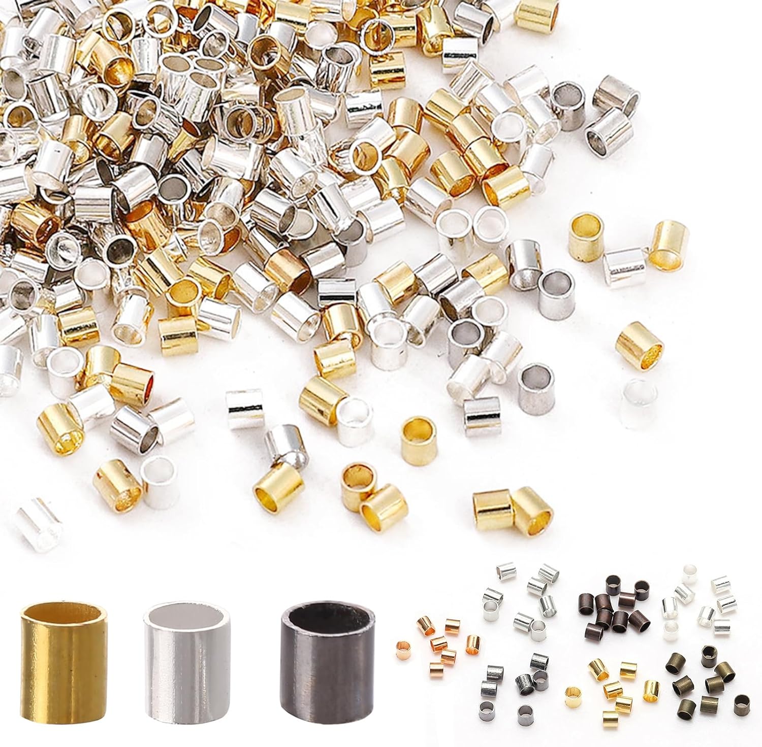 750 Pieces Bracelet Making Kit Round Tubular Shapes(Diameter of Hole: 1.5mm/2.0mm/2.5mm), Beads & Bead Assortments for DIY Jewellery Fixing,250 Pcs/Size-Colour Mixing