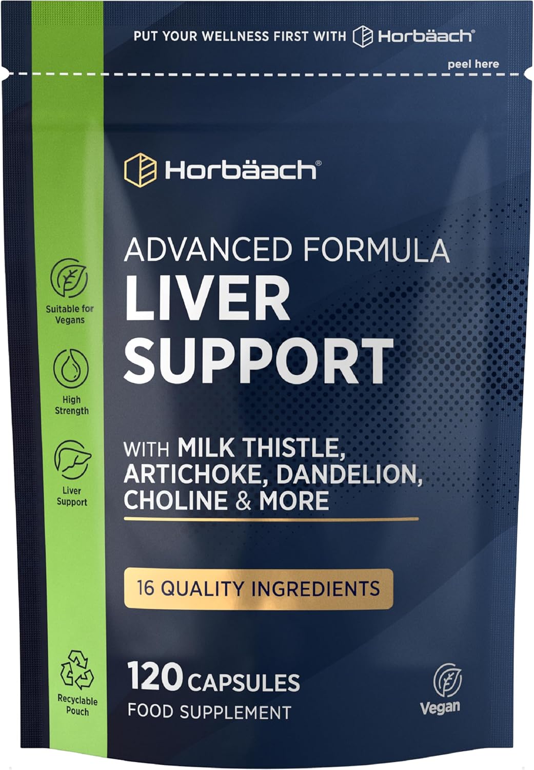 Liver Support Supplement | Milk Thistle Complex with Artichoke, Dandelion, Choline, Turmeric, Beetroot and More! | 16 Active Ingredients | Vegan Liver Health | 120 Capsules | by Horbaach