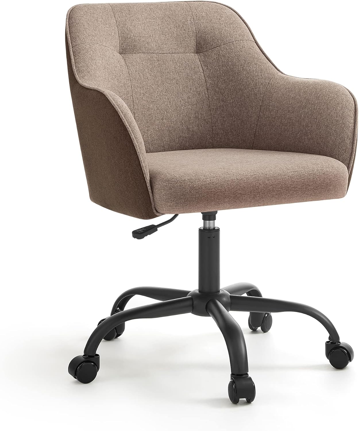 SONGMICS Office Chair, Swivel Chair, Desk Chair, Makeup Vanity Chair, Adjustable Height, Armrests, 110 kg Load, Cotton-Linen Fabric, Home Office, Study, Bedroom, Light Brown and Dark Brown OBG019K11