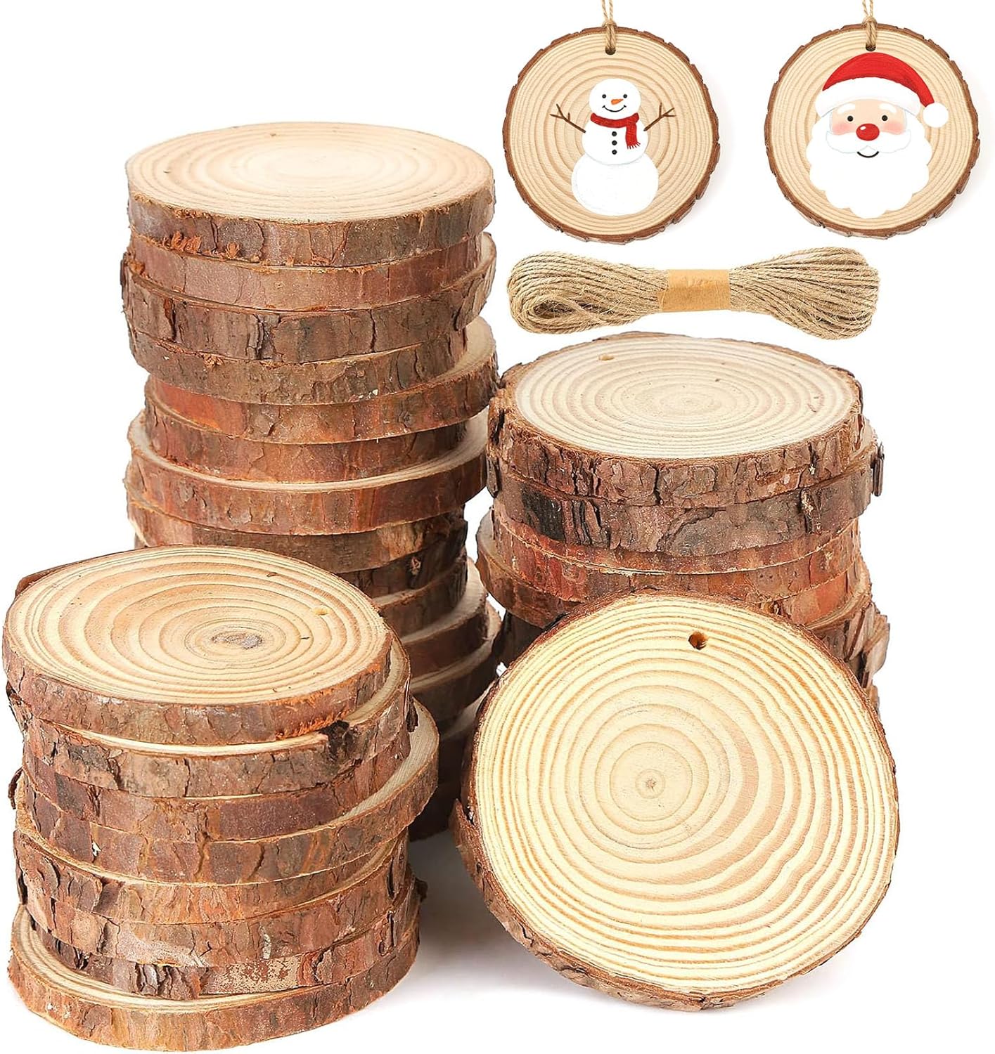 VGOODALL Wood Slices, 36 Pcs 7-8 cm Natural Pine Circles with String, Unfinished Wooden Discs for DIY Projects, Rustic Wedding Decorations, Christmas Ornaments and Gift Tags