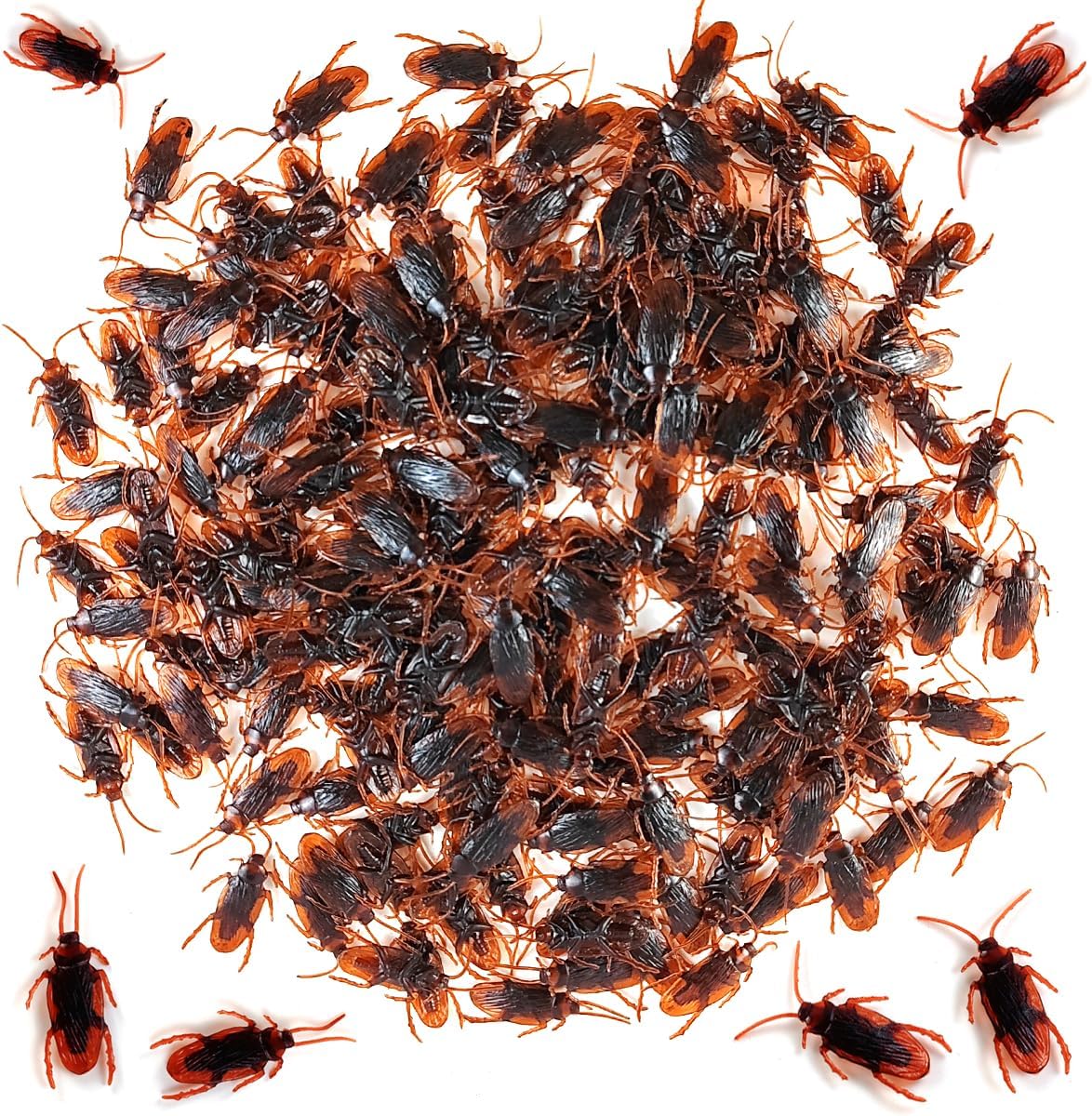 GXXMEI 200PCS Fake Roaches Toys Set, Realistic Fake Cockroaches Great Way to Play a Prank, Faux Cockroaches for Halloween Prank Toy, Kids Trick Joke Toys Adult Fool's Day Prank Gifts Party Favors