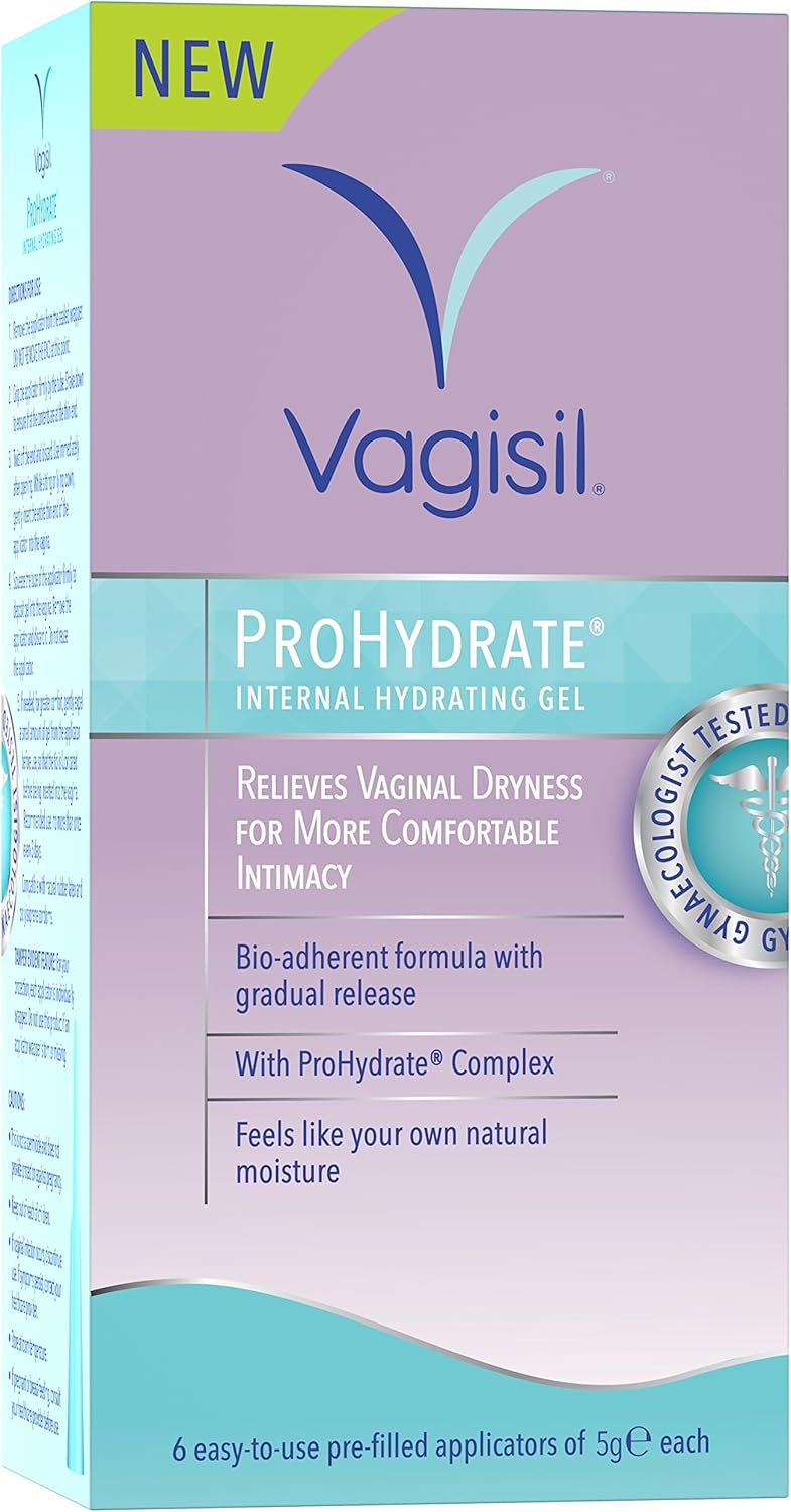 VAGISIL ProHydrate Internal Hydrating Gel, Relieves Vaginal Dryness for More Comfortable Intimacy with Hyaluronic Acid to Hydrate and Retain Moisture, Hormone Free, 6 x 5 g Applicators