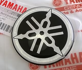 Yamaha 2CM-F313B-00 - Genuine 50MM Diameter Yamaha Tuning Fork Decal Sticker Emblem Logo Black / Silver Raised Domed Gel Resin Self Adhesive Motorcycle / Jet Ski / ATV / Snowmobile