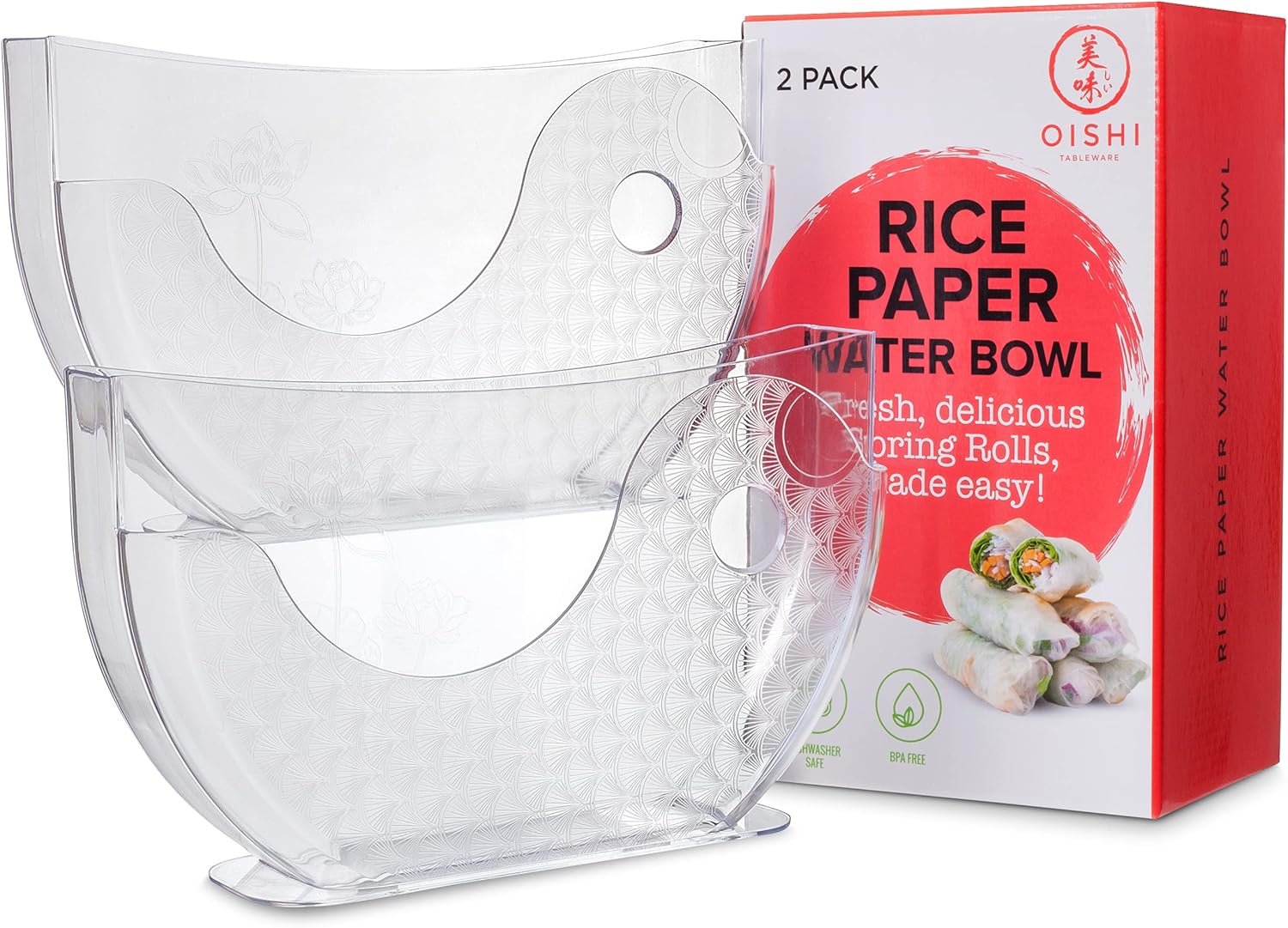 Vietnamese Rice Paper Water Bowl Dipper- Spring Roll Water Bowl, Rice Paper Holder and Dipper for Rice Paper Wrappers for Spring Rolls, Summer Roll. Spring Roll Maker, Large Banh trang holder- 2 Pack