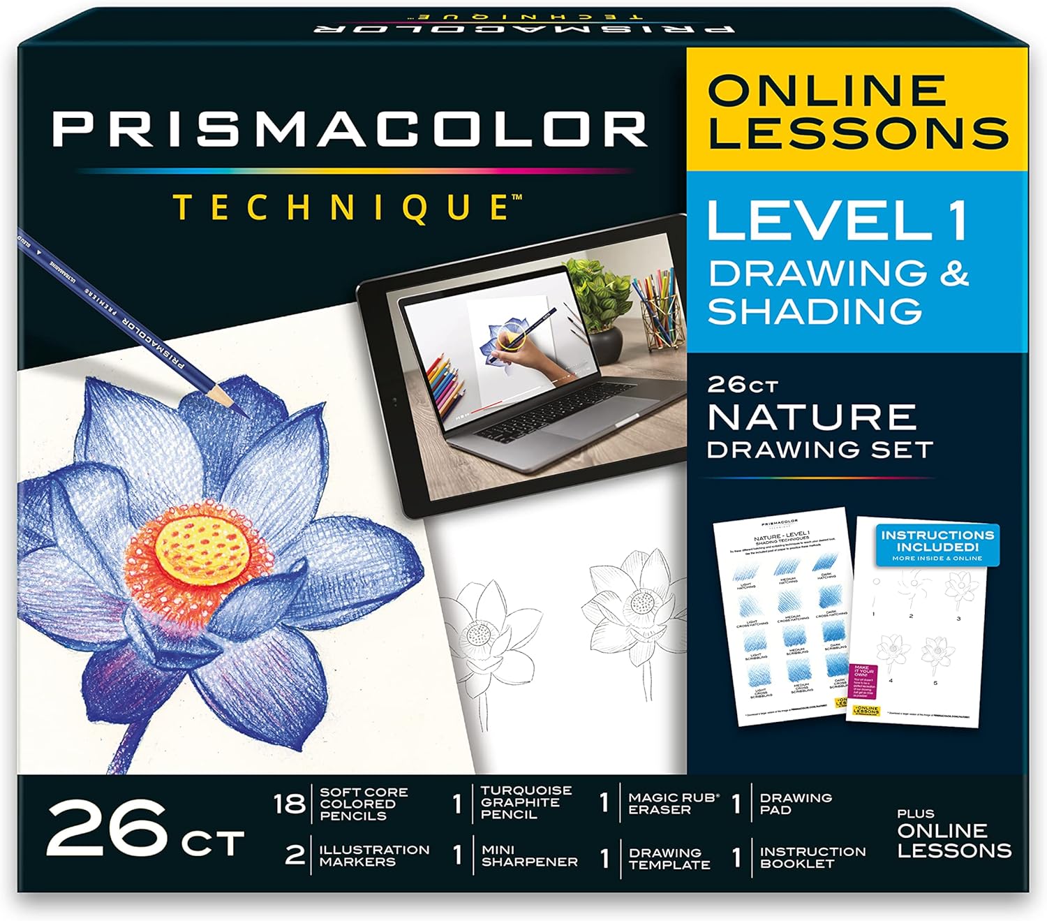 Prismacolor Technique, Art Supplies and Digital Art Lessons, Nature Drawing Set, Level 1, Learn to Draw with Colored Pencils, Graphite Pencils, and More, Flower Drawing, 26 Count
