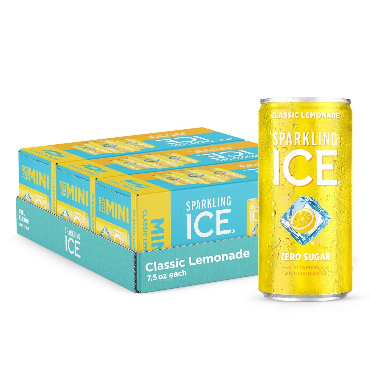Sparkling Ice Classic Lemonade Sparkling Water, with Antioxidants and Vitamins, Zero Sugar, 7.5 fl oz Cans (3/10 Pack)