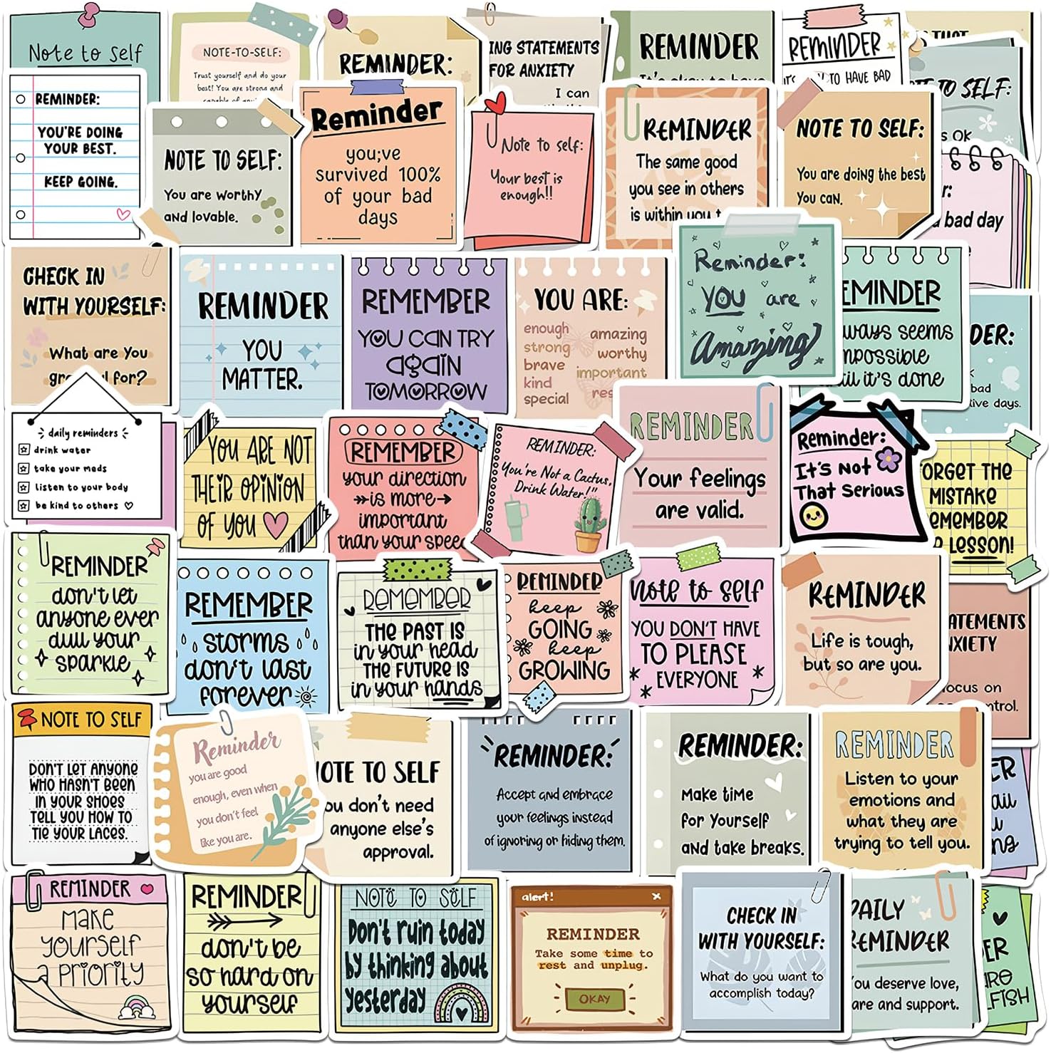 50Pcs Reminders Motivational Stickers Inspirational Positive Stickers Waterproof Mental Health Sticker Affirmation Sticker for Laptop Scrapbook Journal Scrapbook