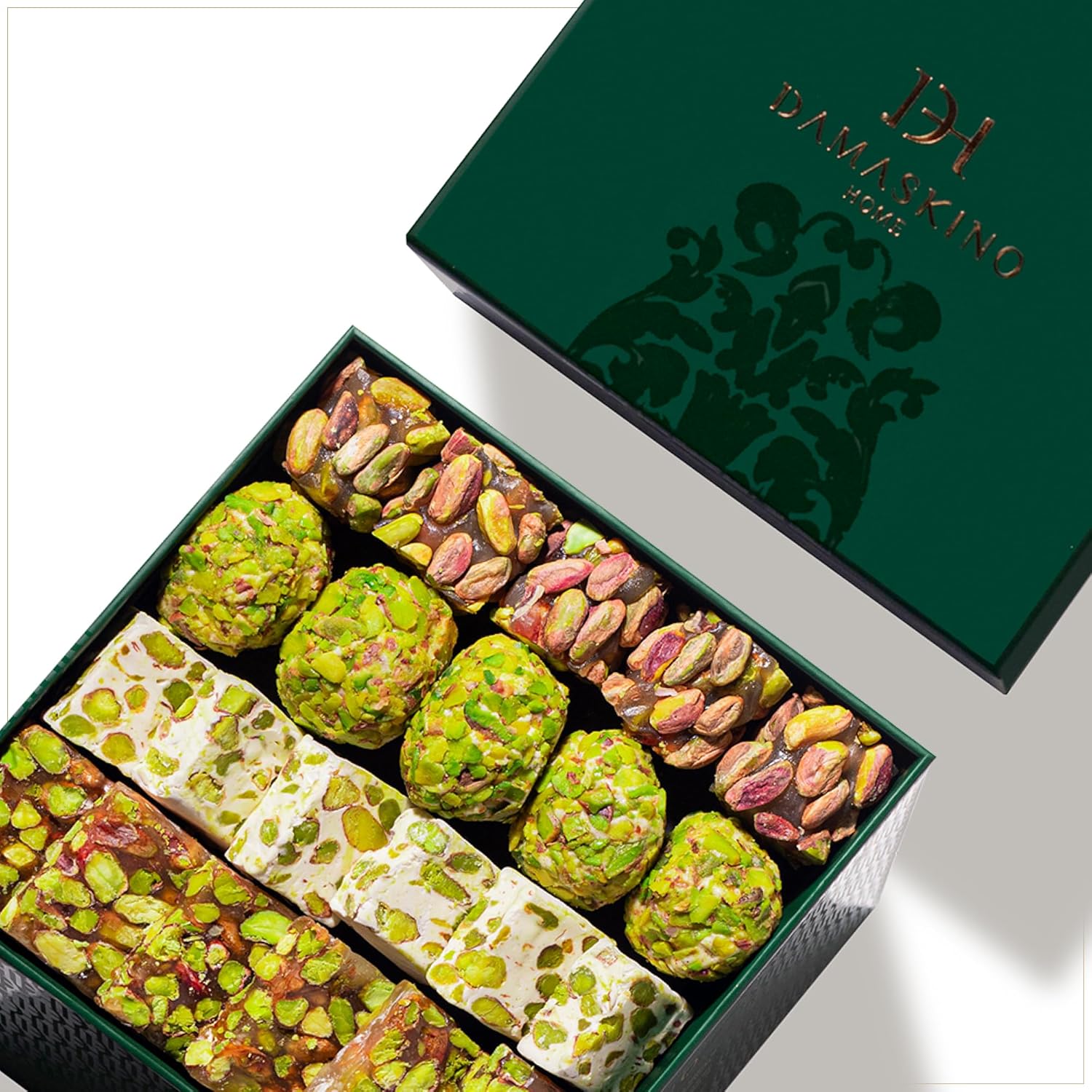 Damaskino Home Premium Turkish Delight Gift Box – 1.1 lb – Pistachio Lokum – Authentic Handmade Middle Eastern Sweets – Perfect Gourmet Candy for Gifting & Guests