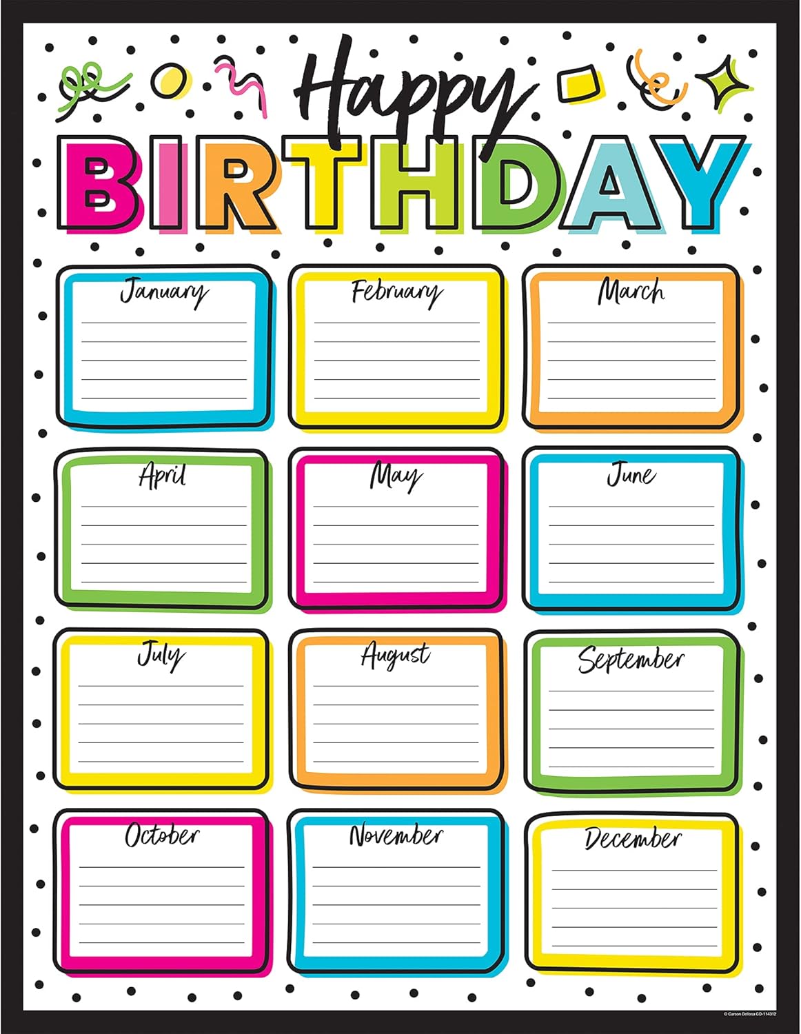 Carson Dellosa Kind Vibes Happy Birthday Calendar, 17" x 22" Months of the Year Chart, Poster for Bulletin Board, Party Decorations, and Classroom Decor