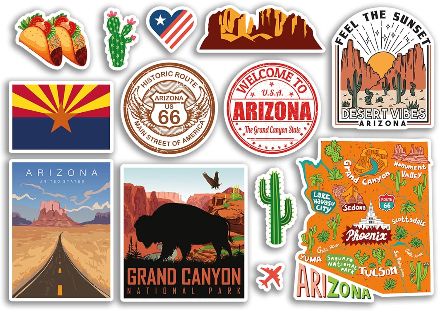 A5 Sticker Sheet Arizona Landmarks Vinyl Stickers - America States USA American Airport Stamps Skyline Flag Map Travel Holiday Scrapbooking City Luggage #79204