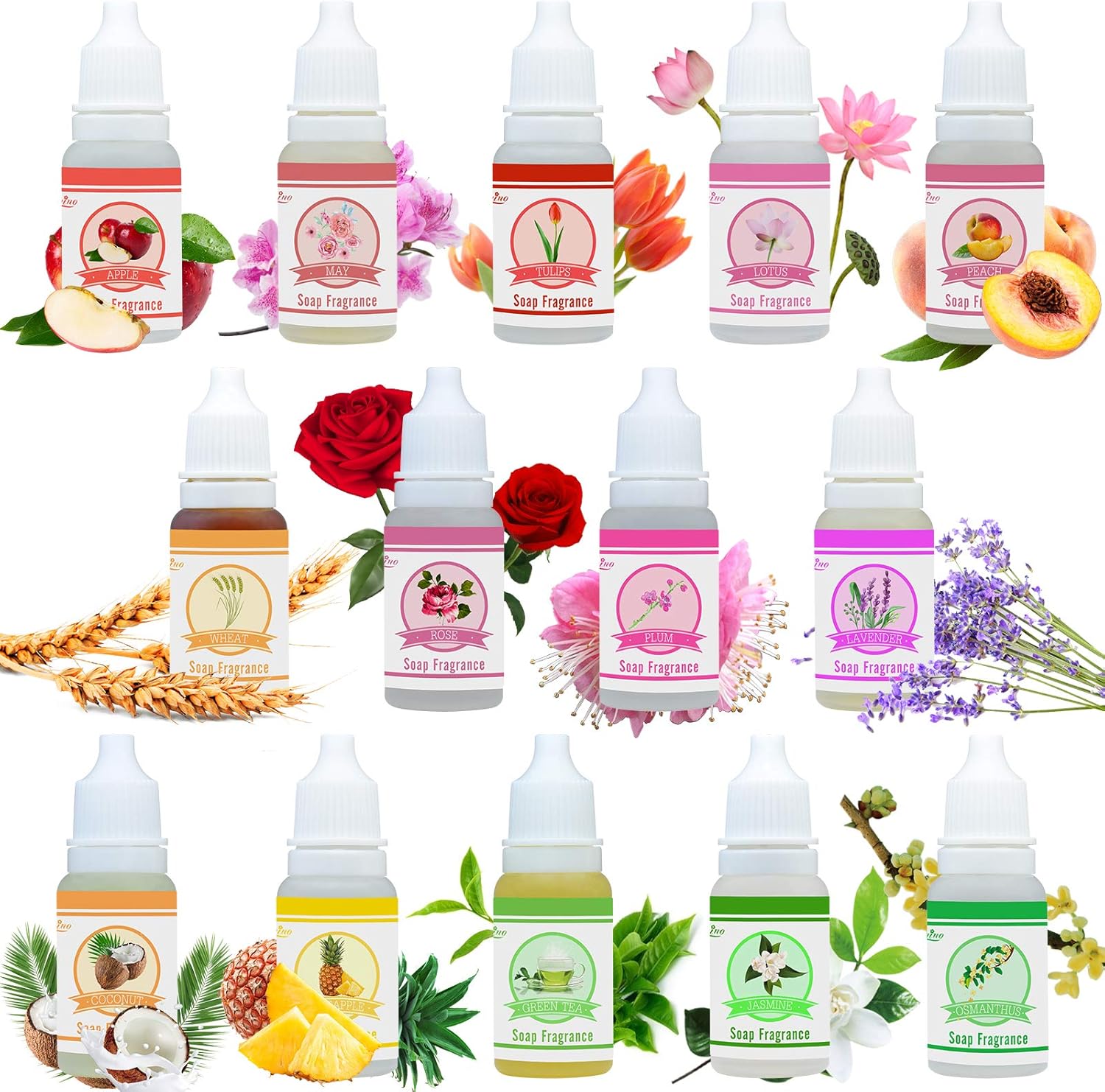 Soap Fragrance Oil - 14 Soap Making Scents Set for Bath Bomb Aroma, Soap Making Supplies - Concentrated Food Grade Liquid Scents for Cosmetic, Art, DIY Handmade Crafts - 10ml Each