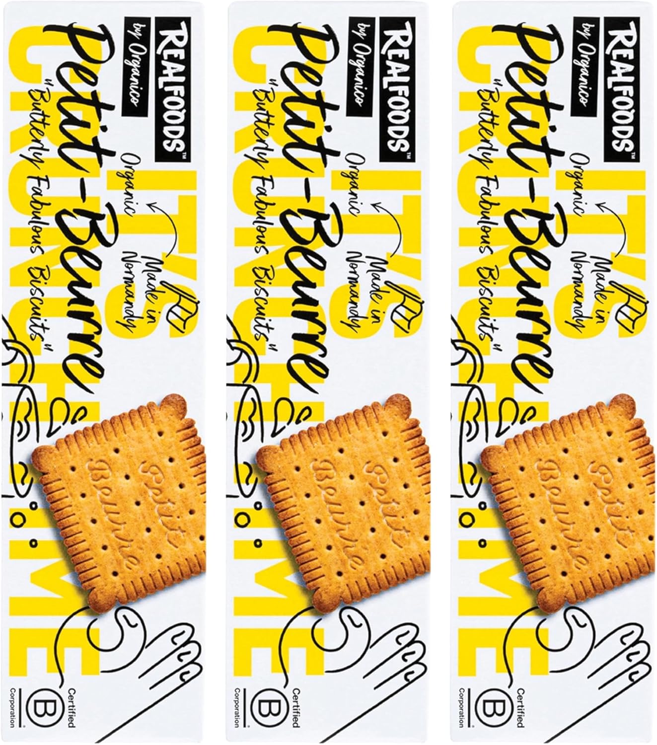 Realfoods by Organico | Organic Petit-Beurre Pure Butter Biscuits – Classic French, Perfect with Tea – 3 Packs of 5, 150g (Pack of 3)
