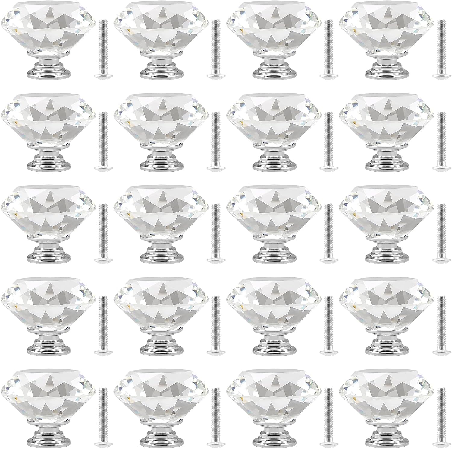 20PCS 30mm Clear Crystal Door Knobs, rystal Door Drawer Knobs, K9 Crystal Diamond Handles for Cabinets, Drawers, Doors