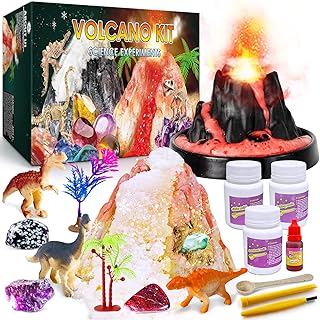 UNGLINGA Erupting Volcano Science Kit for Kids, Gemstone Donosaur Dig Volcano, Snow Eruption Volcano, Chemistry Experiment Lab STEM Scientific Toys Gift for Boys & Girls