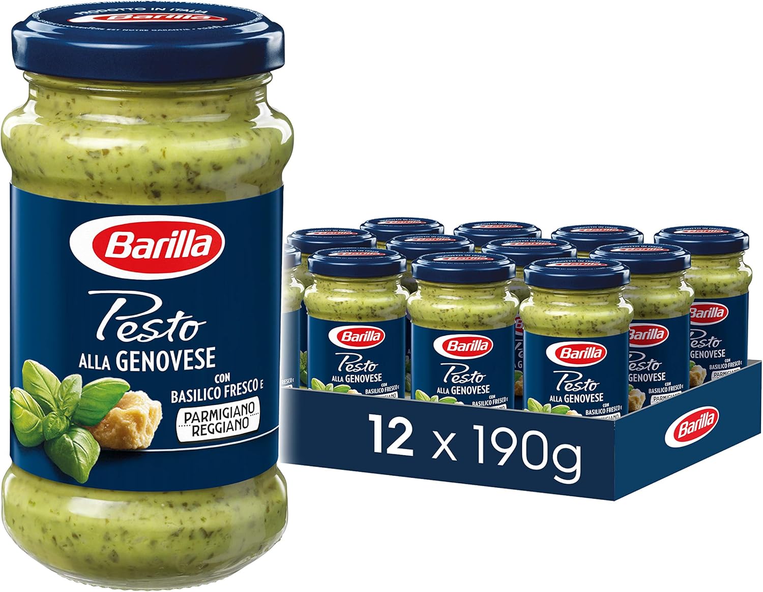 Barilla Pasta Sauce, Genovese Pesto Sauce, Basil Pesto, Authentic Italian Taste, Bulk Pack of 12 x 190 g