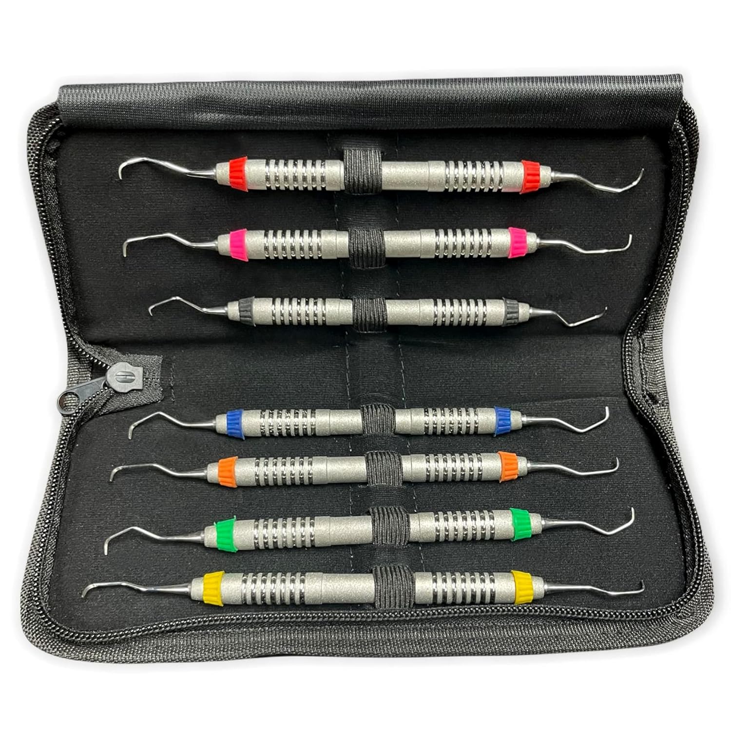 Set of 7 Gracey Dental Periodontal Curettes 1/2-13/14 Double Ended Special Handle Stainless Steel Dental Instruments with Carrying Case Kit 2304