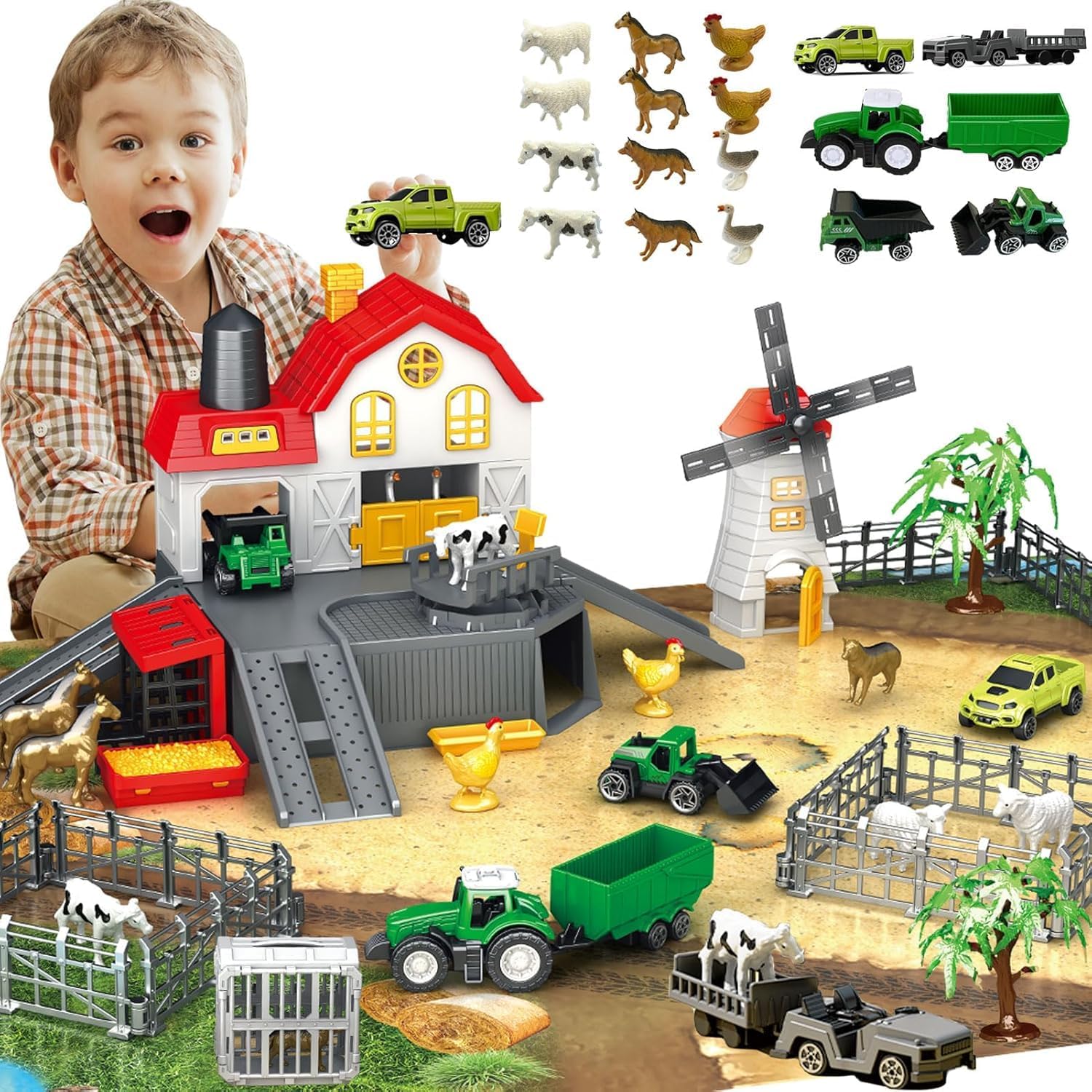 Farm Toys Playset, Barn House with 12 Animal Figurines 49 Piece