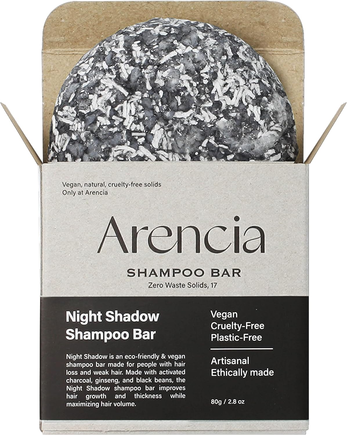 ARENCIA Night Shadow Shampoo Bar for Regrowth & Hair loss, Darkening, Gray Hair, Strengthening & Volumizing, Normal to Oily Hair - Vegan, Natural, pH balanced, Sulfate free, Eco friendly